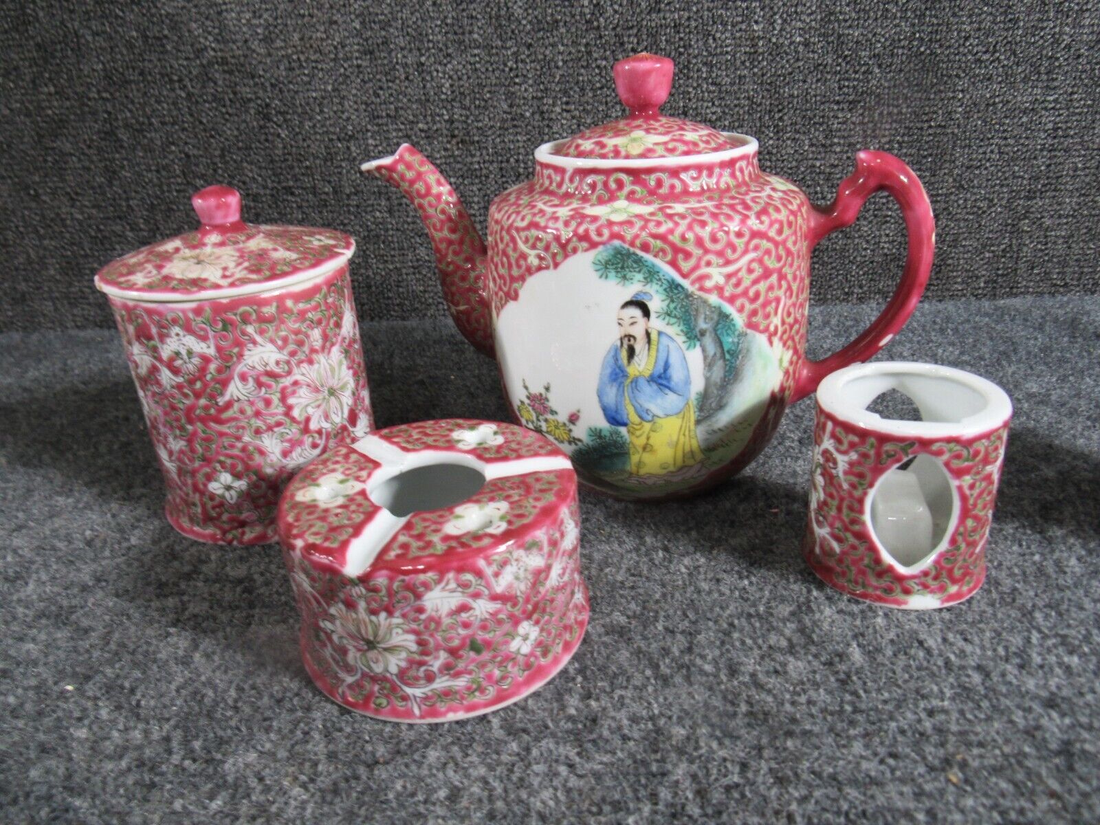 1800s Chinese Porcelain Tea Set with Signature