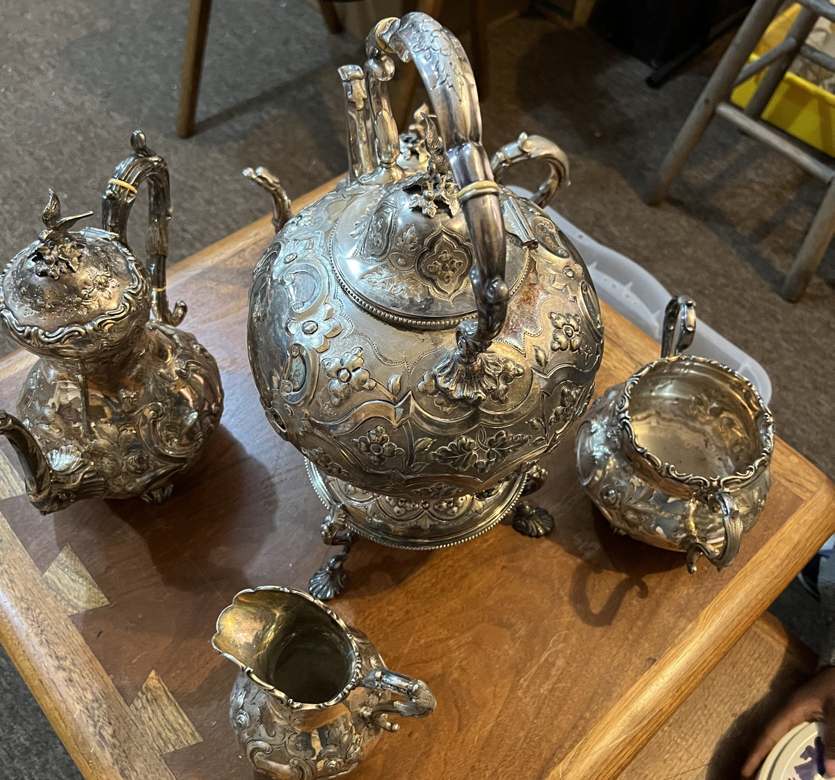 Antique 1800s Martin Hall Silver Plated Tea Set