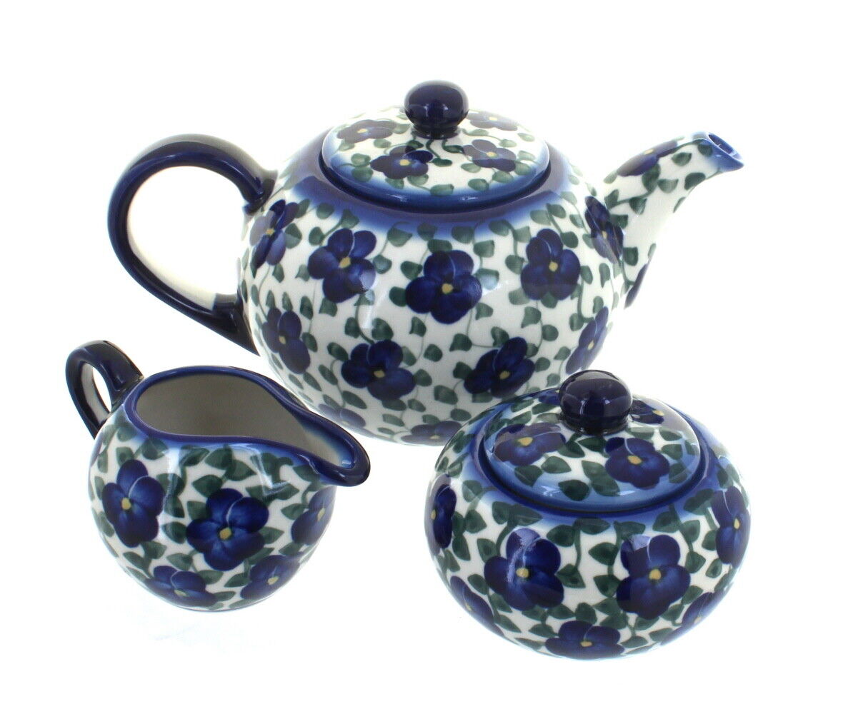 Vintage Blue Rose Polish Pottery Tea Set