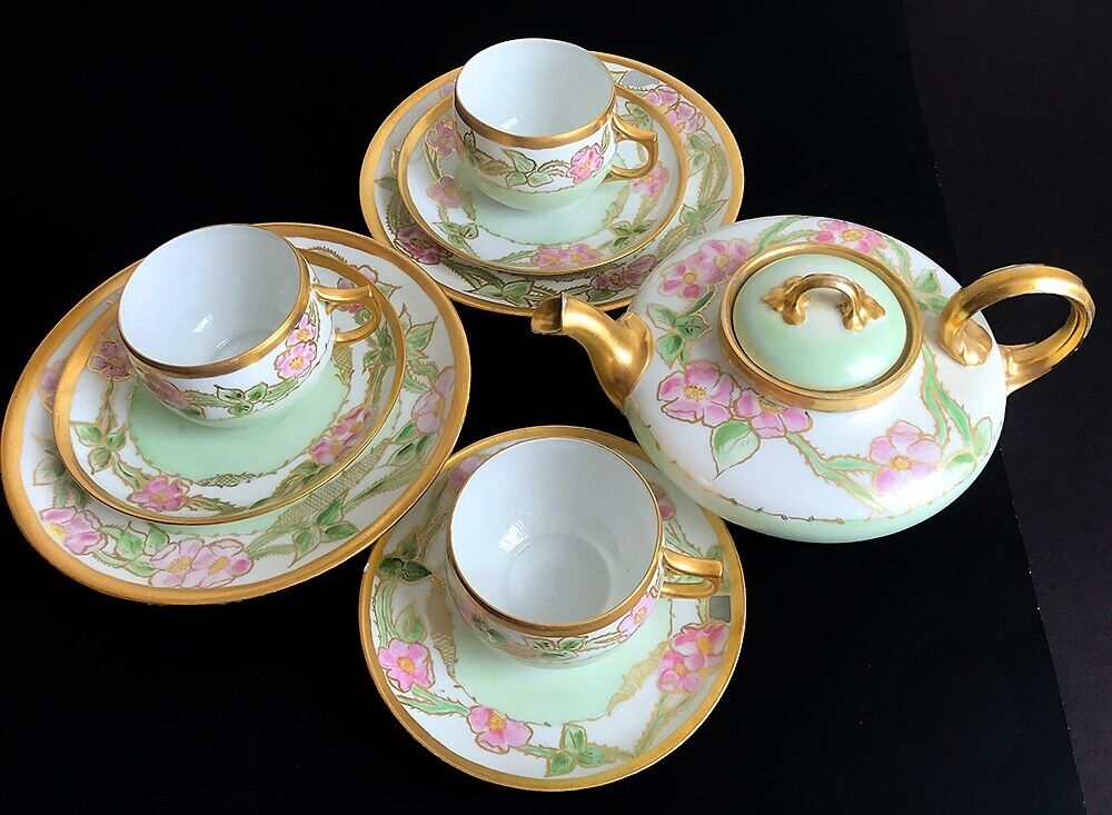 Limoges Floral Gold Trimmed Tea Set, 14 Pieces