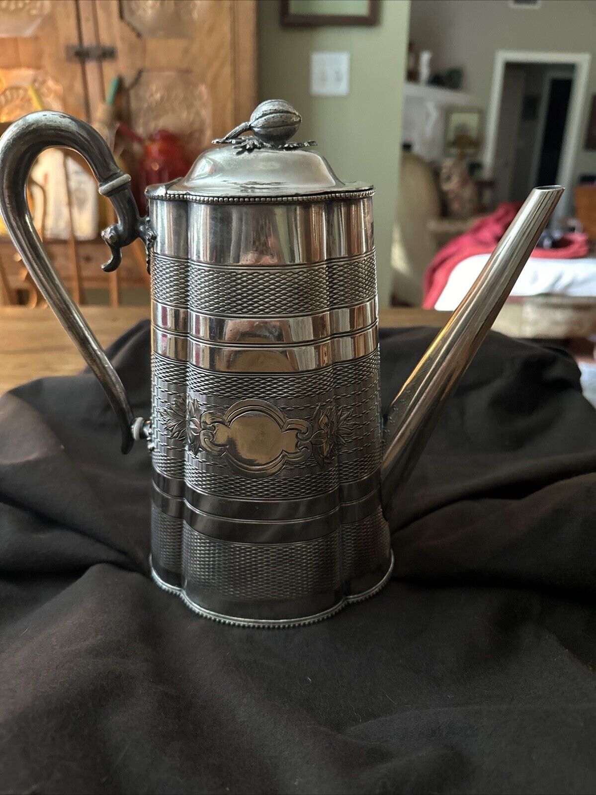 Victorian Engraved Silver Plate Coffee Pot 9”