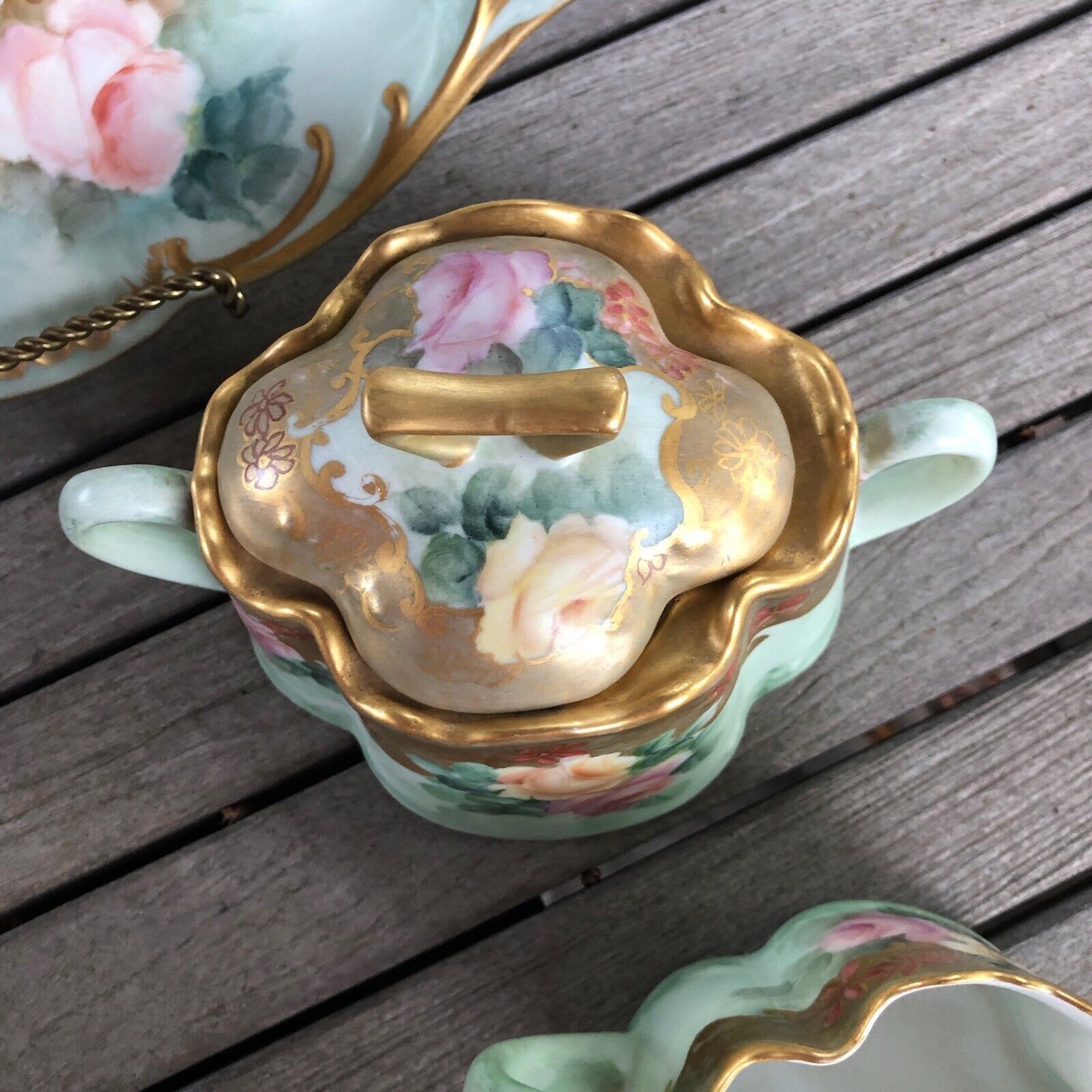 1900s Rosenthal Pink Roses Gold Gilt Tea Set