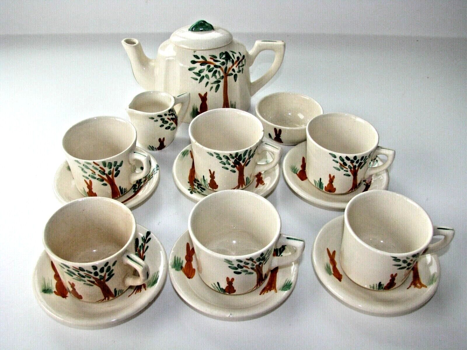 Antique English 15-Piece Rabbit Tea Set