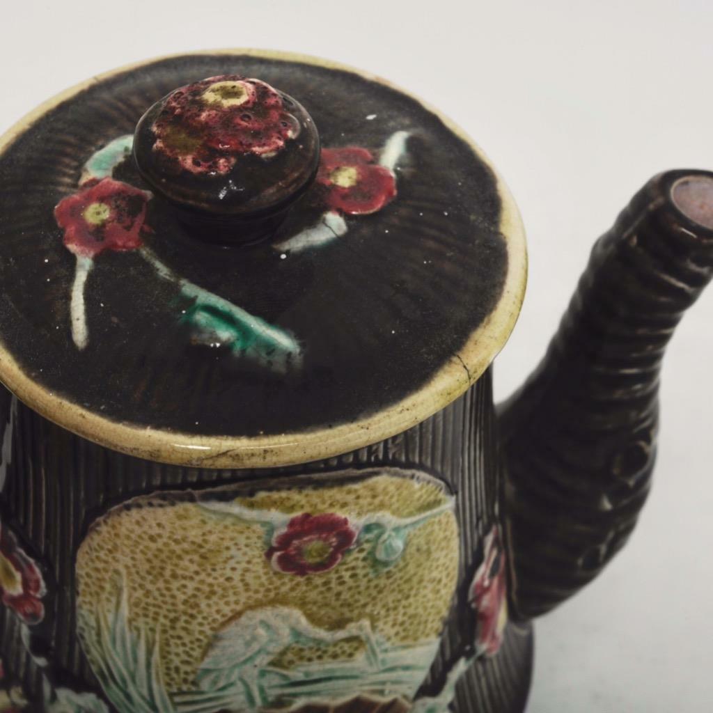 Antique Majolica Bird Fan Tea Set, 1800s
