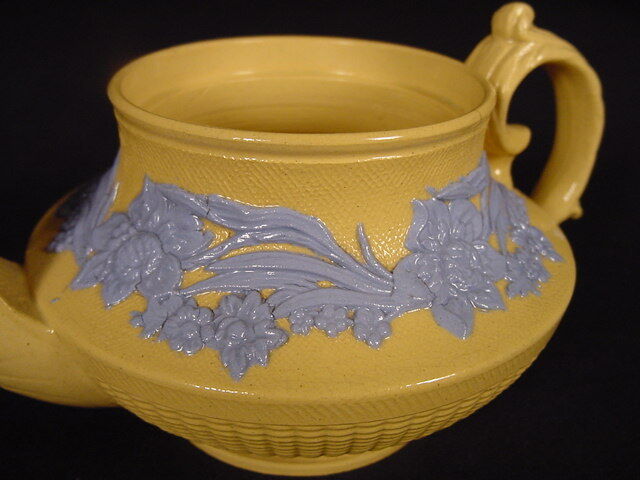 Early 1800s Blue Floral Yellow Ware Teapot