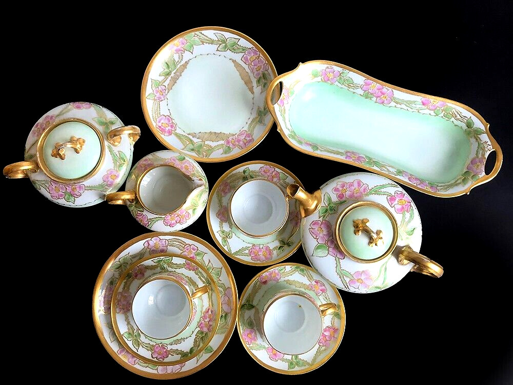 Limoges Floral Gold Trimmed Tea Set, 14 Pieces