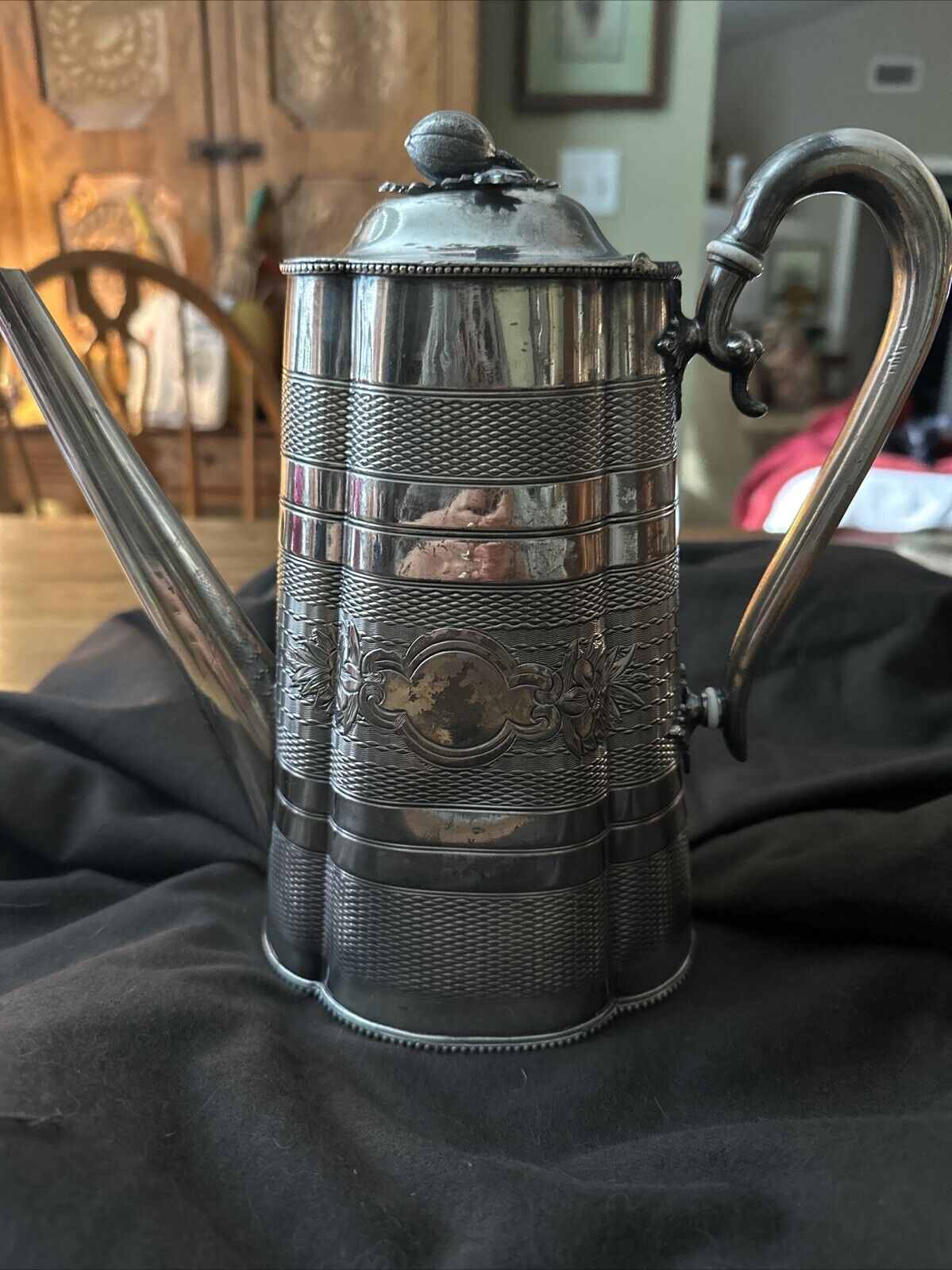 Victorian Engraved Silver Plate Coffee Pot 9”