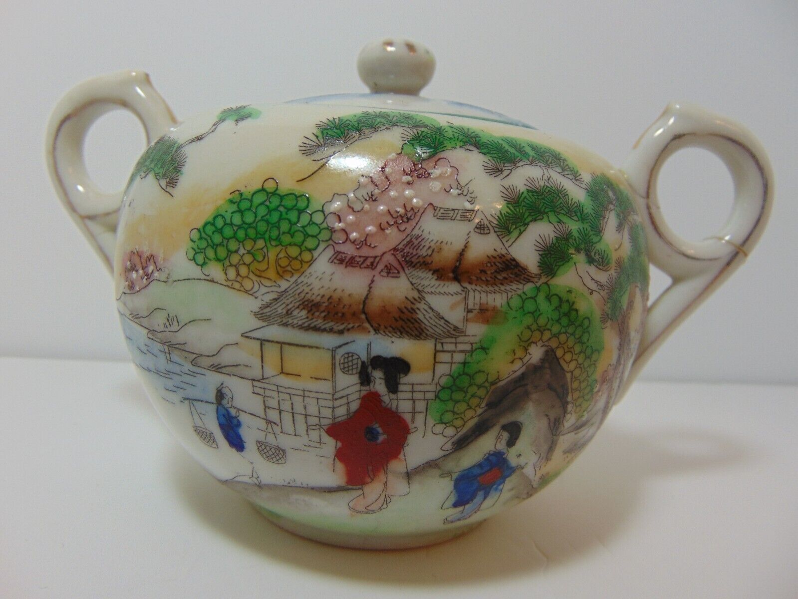Antique Nippon Porcelain Teapot, Creamer, Sugar Set
