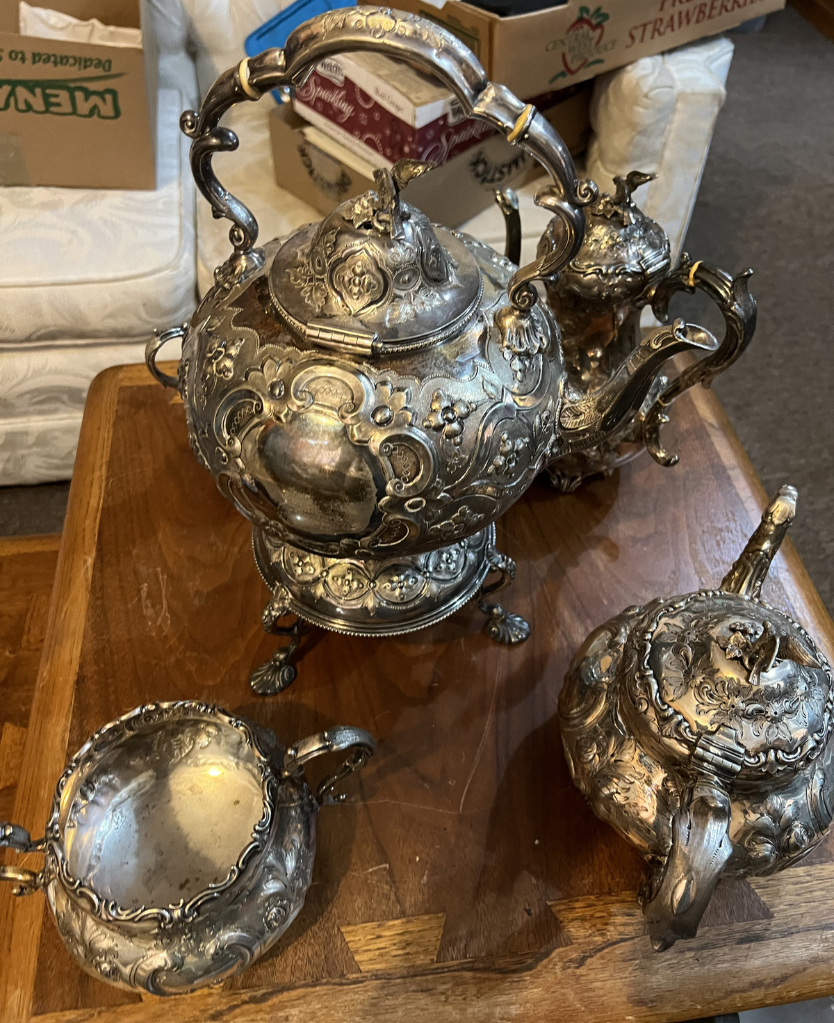 Antique 1800s Martin Hall Silver Plated Tea Set