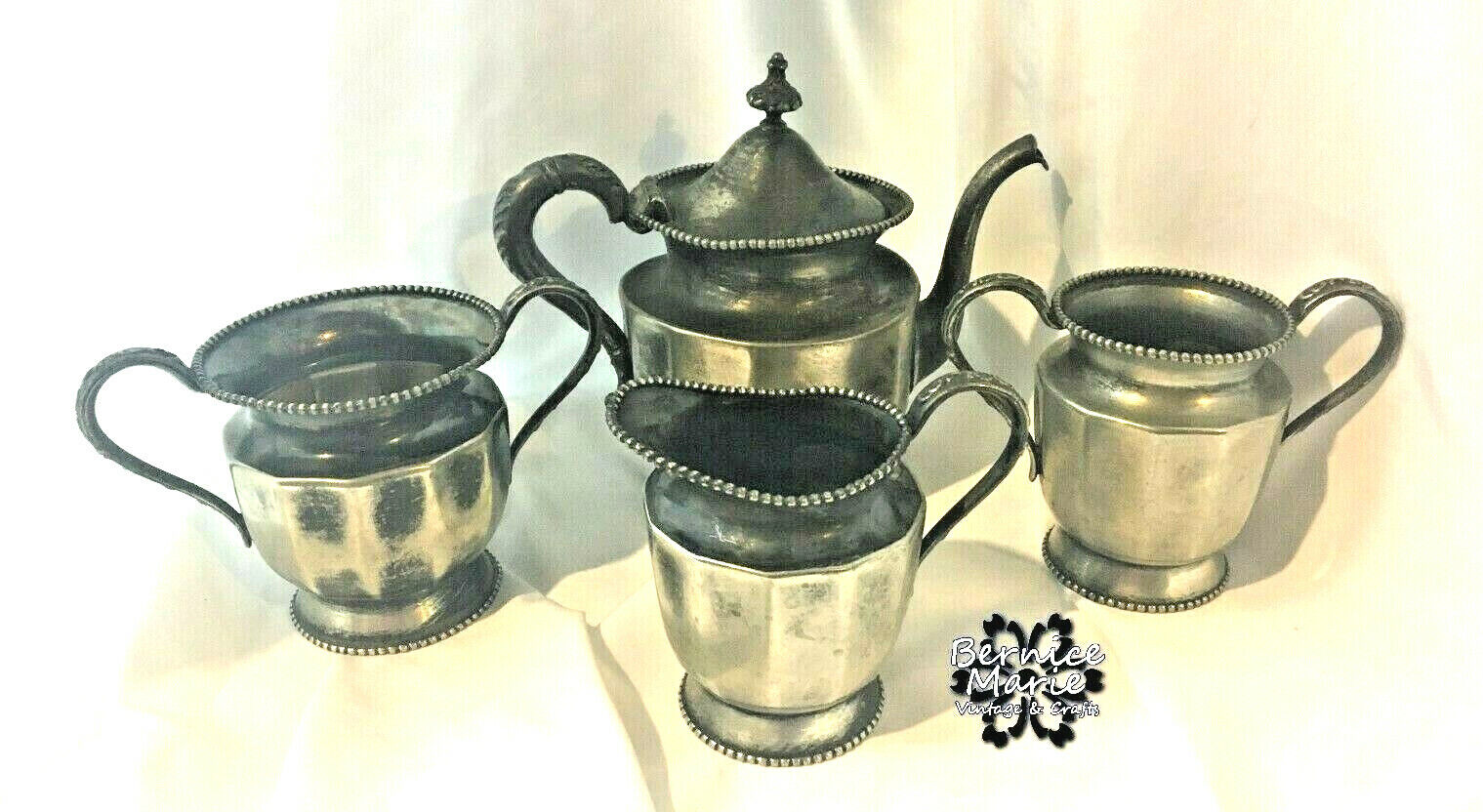 Antique 1800s Van Bergh Quadruple Silver Plate Tea Set