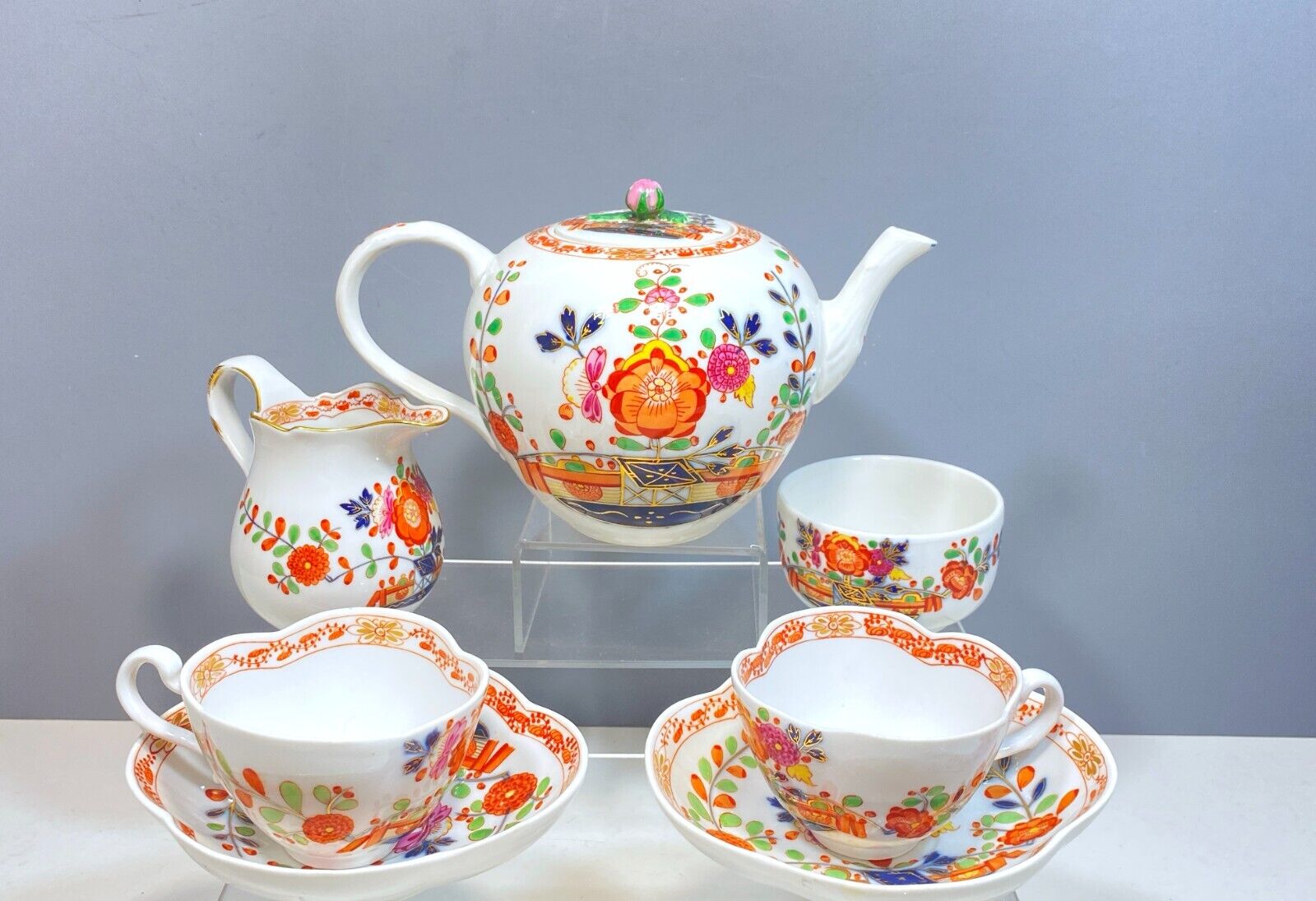 Antique Meissen Tea Service with Asian Design, 7 Pcs
