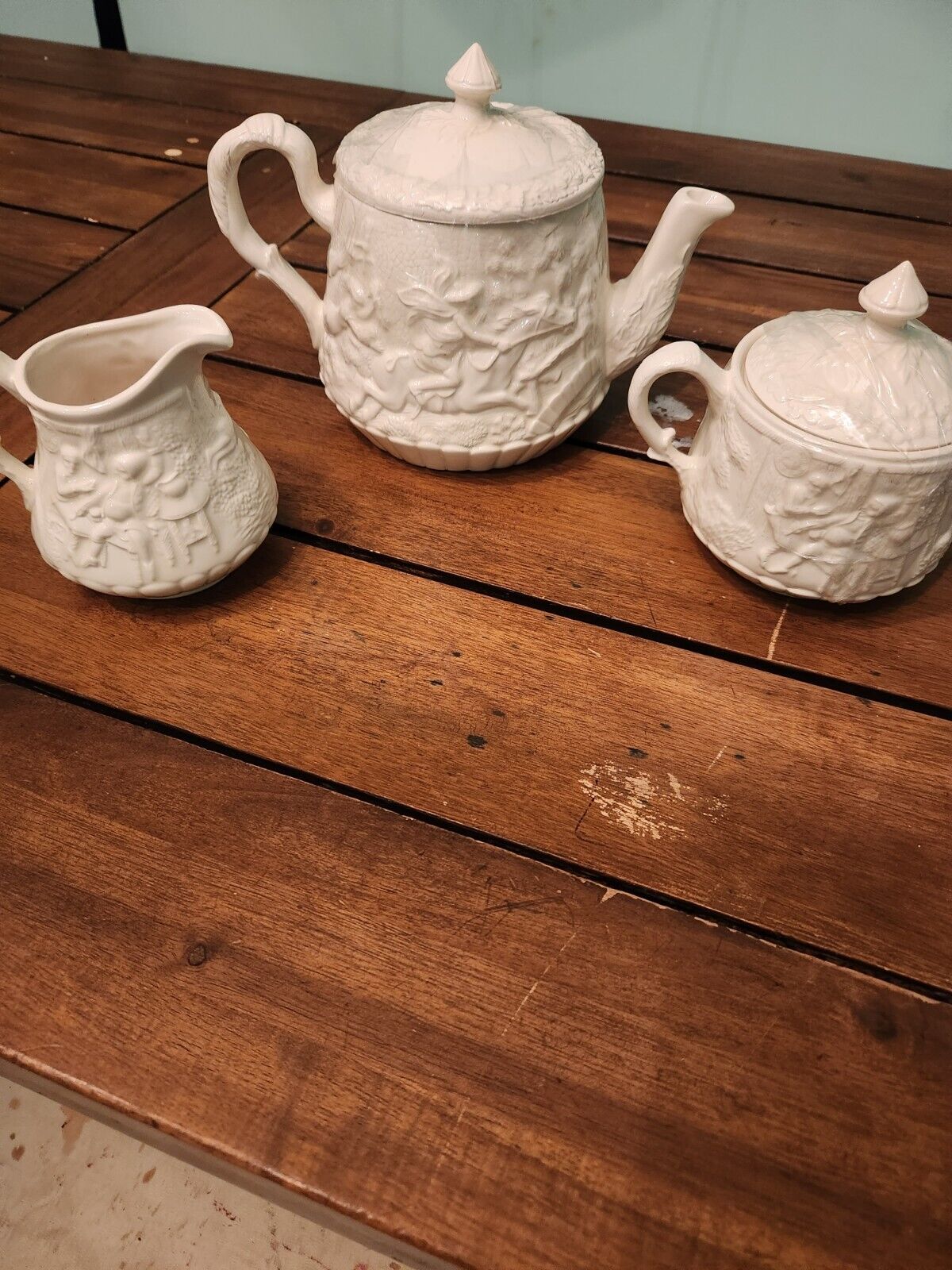 1700s White Floral Teapot Set with Creamer