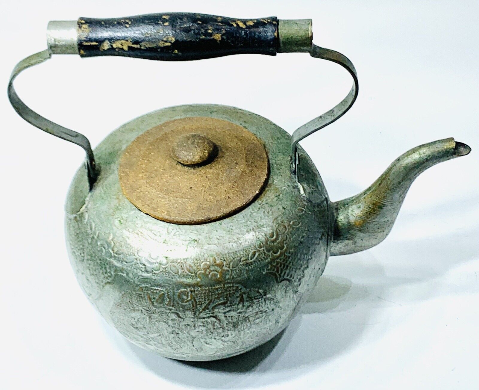 1800s Chinese Silver Plated Copper Tea Pot