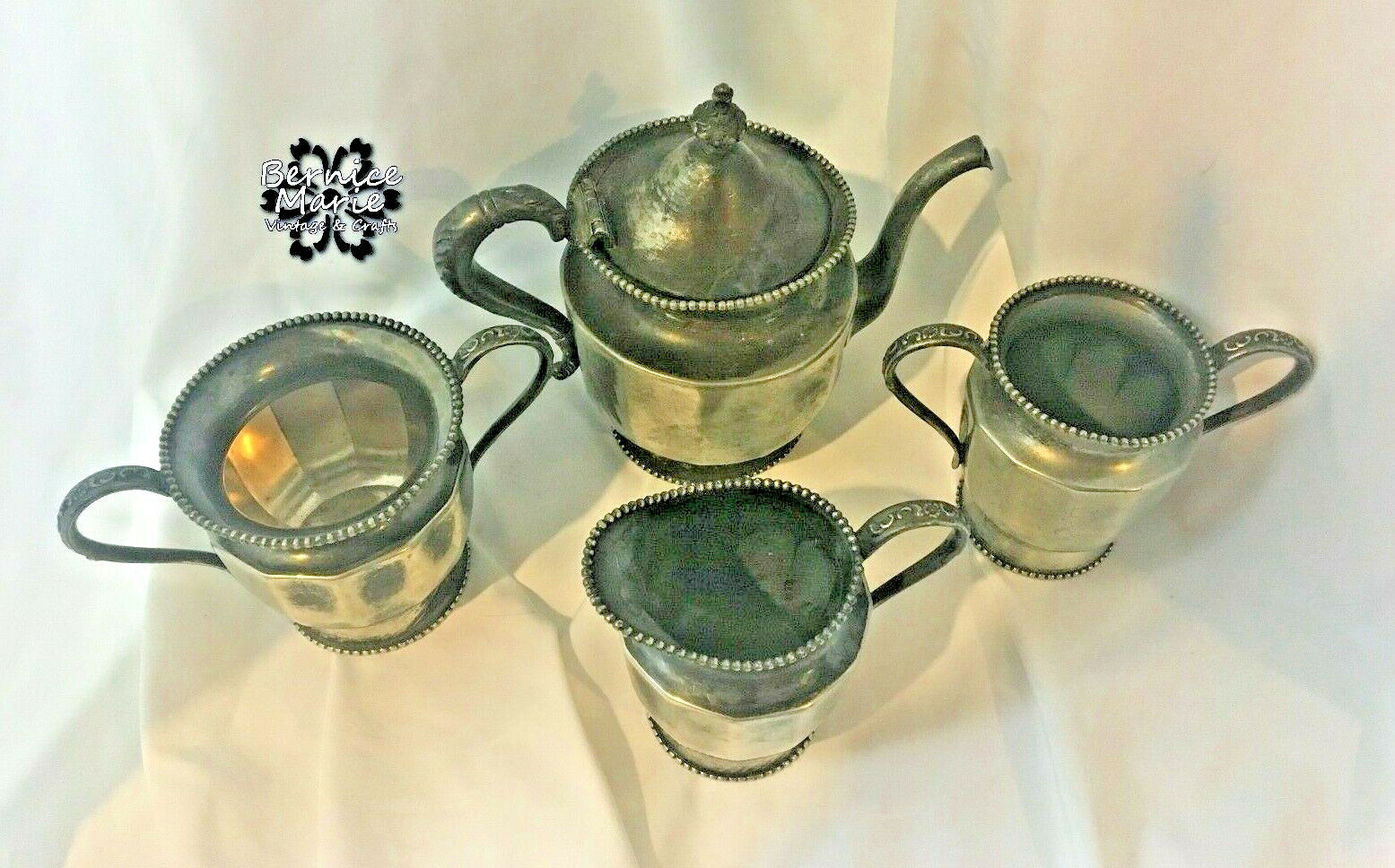 Antique 1800s Van Bergh Quadruple Silver Plate Tea Set