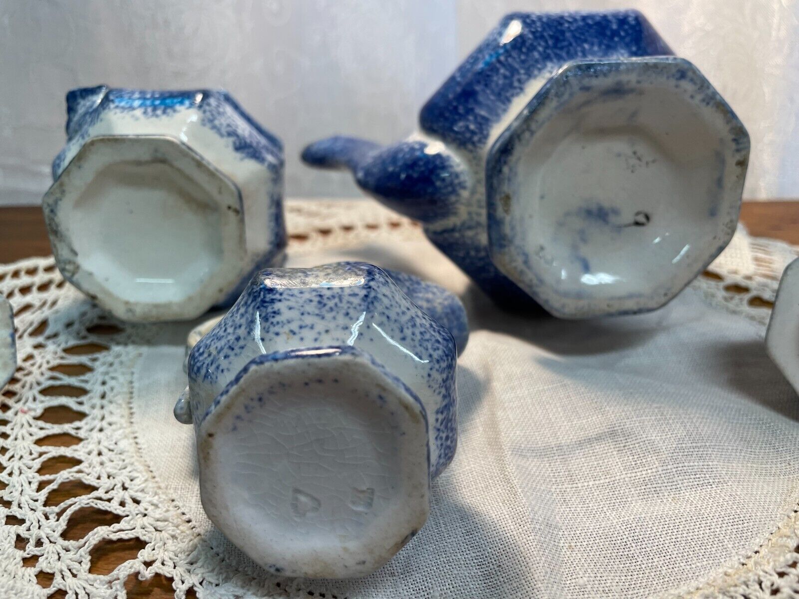 Beautiful 1800s Blue Spatter Child's Tea Set