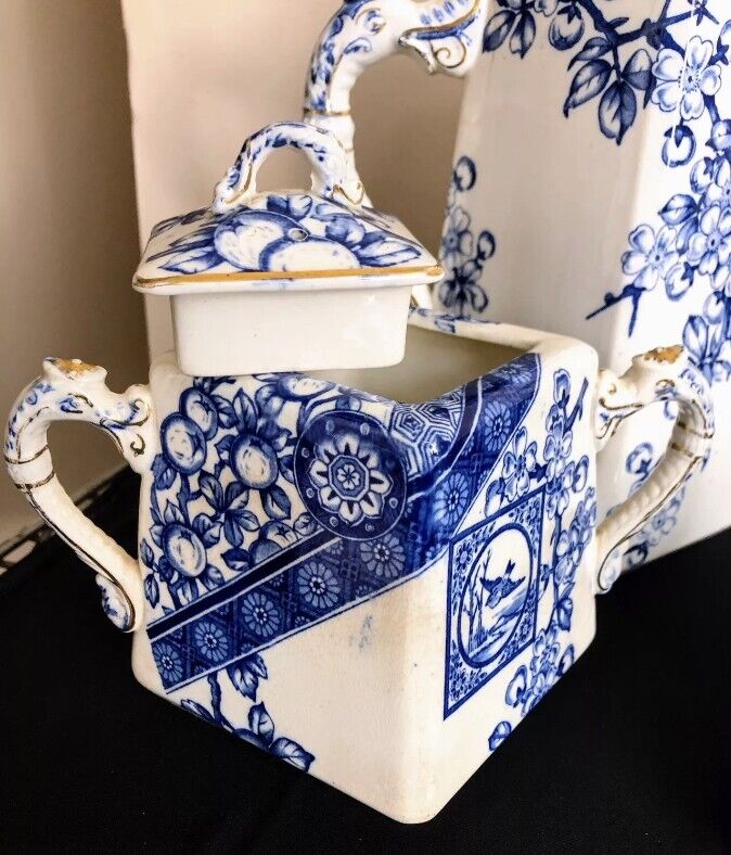 Rare Antique Ridgeway "DADO" Blue & White Tea Set