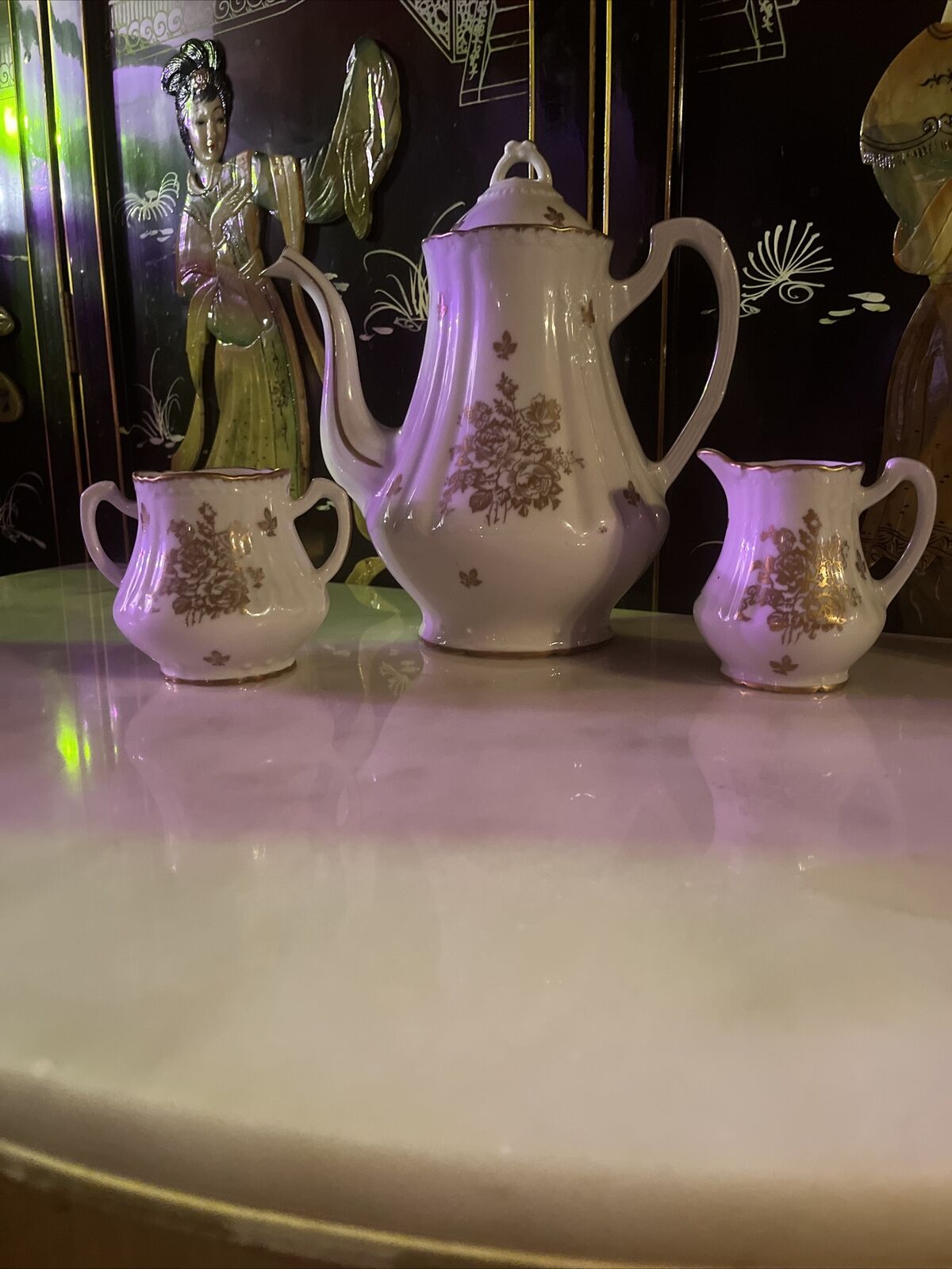 French Gold-Trimmed Limoges Porcelain Tea Set