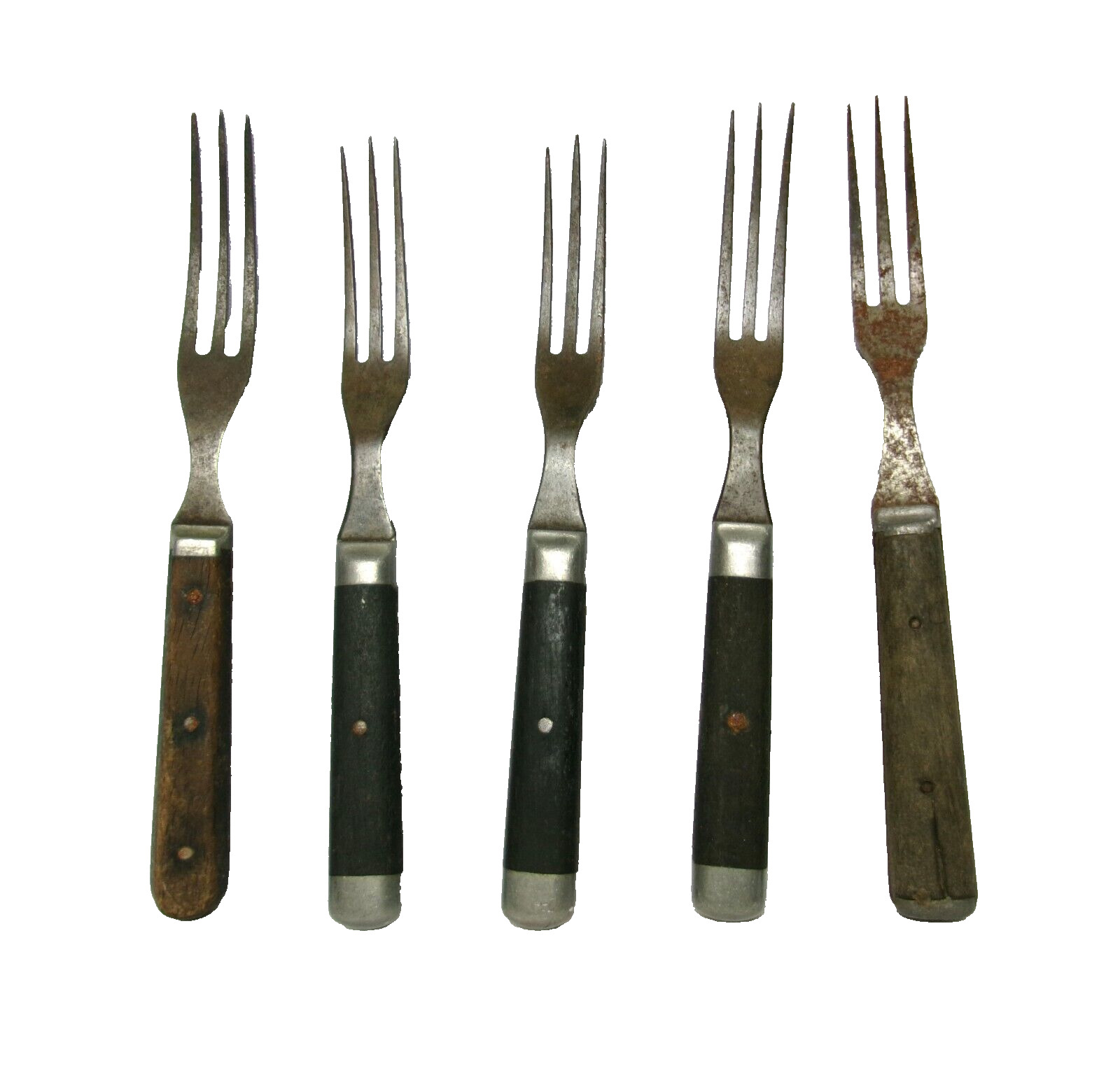 Set of 5 Antique 1800s Wooden Handled Forks