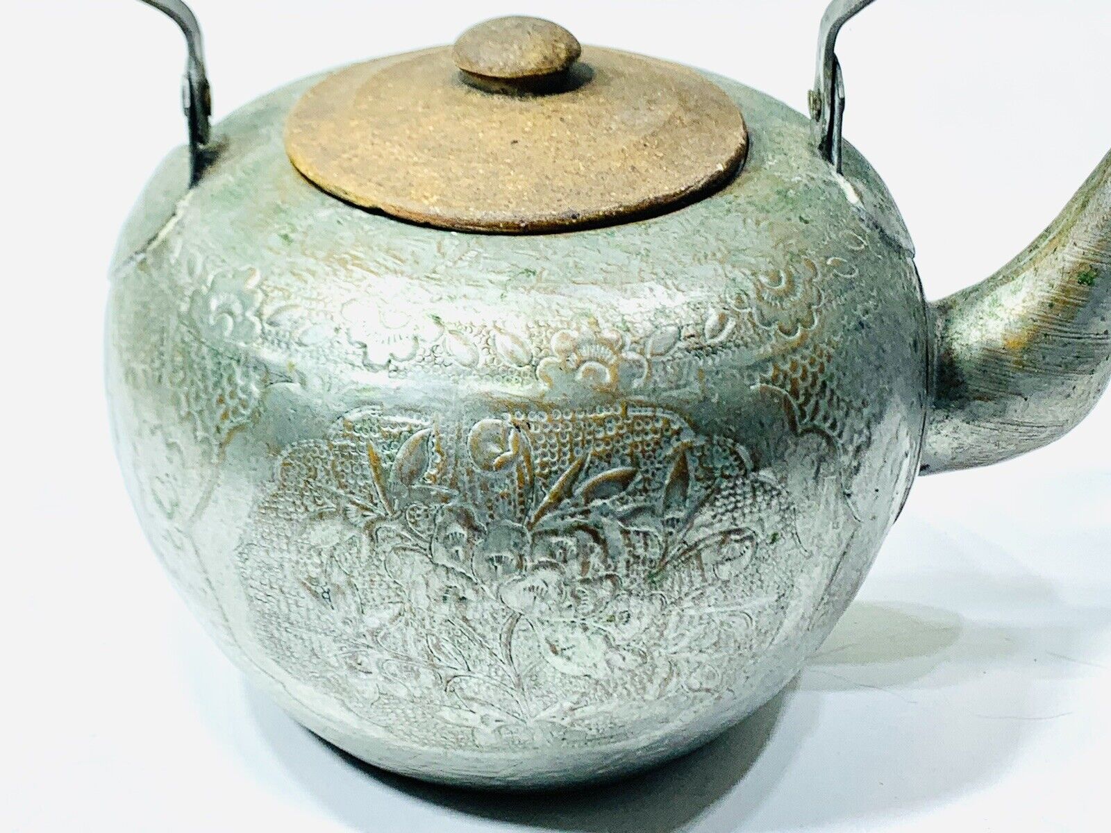 1800s Chinese Silver Plated Copper Tea Pot