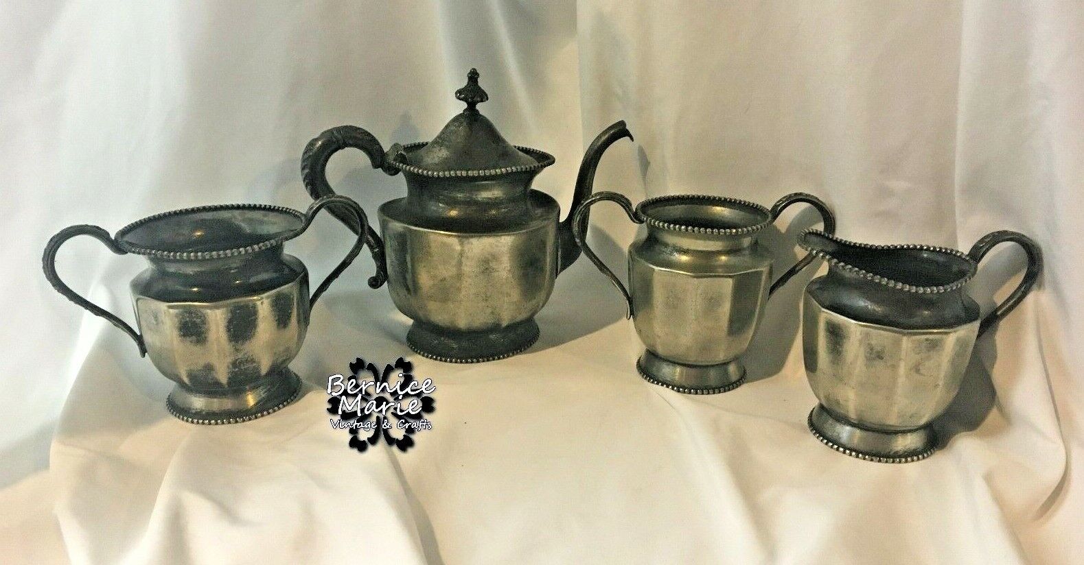 Antique 1800s Van Bergh Quadruple Silver Plate Tea Set