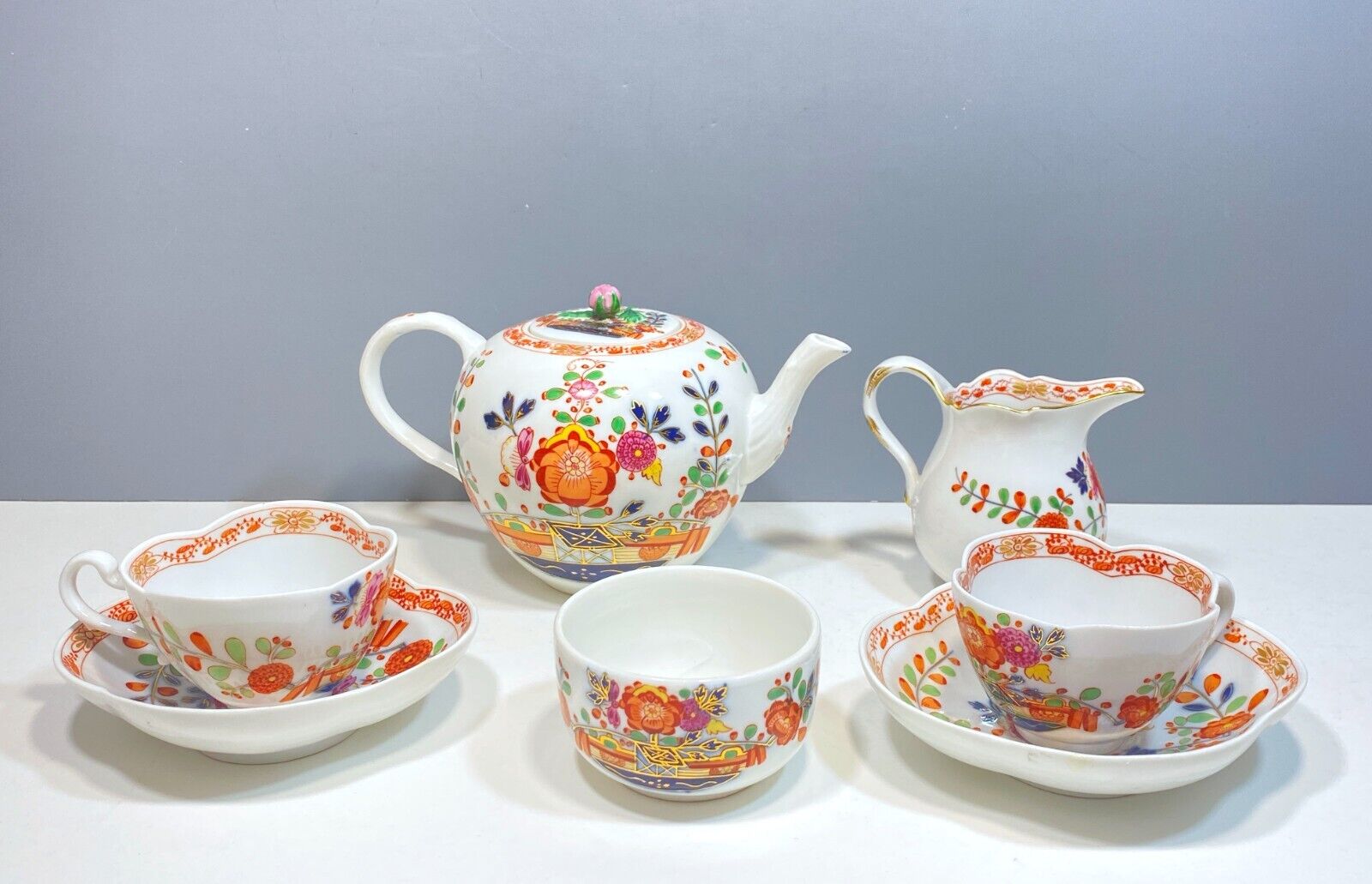 Antique Meissen Tea Service with Asian Design, 7 Pcs