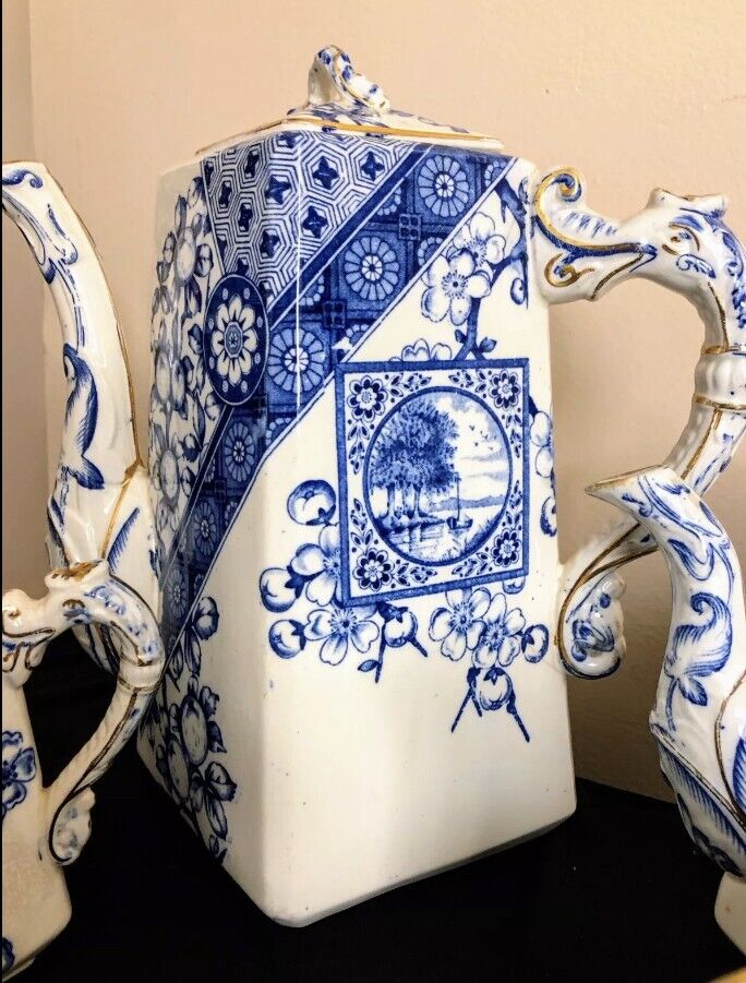 Rare Antique Ridgeway "DADO" Blue & White Tea Set