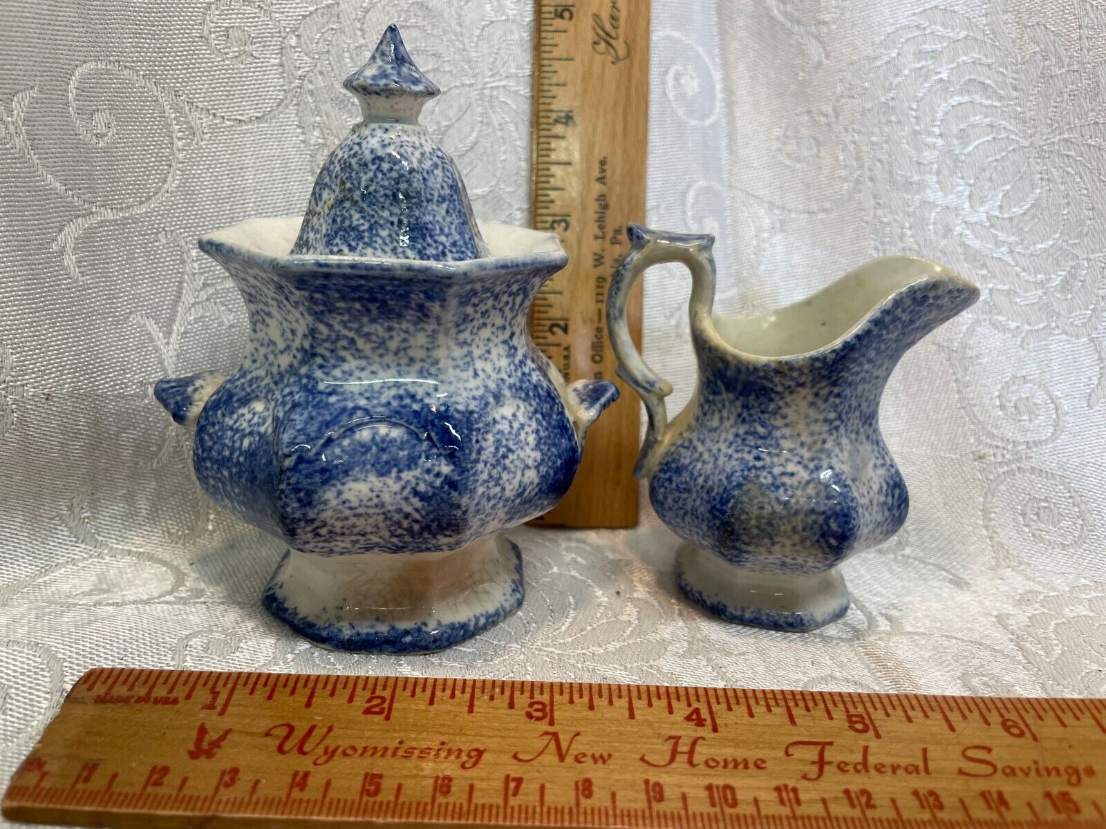 Beautiful 1800s Blue Spatter Child's Tea Set