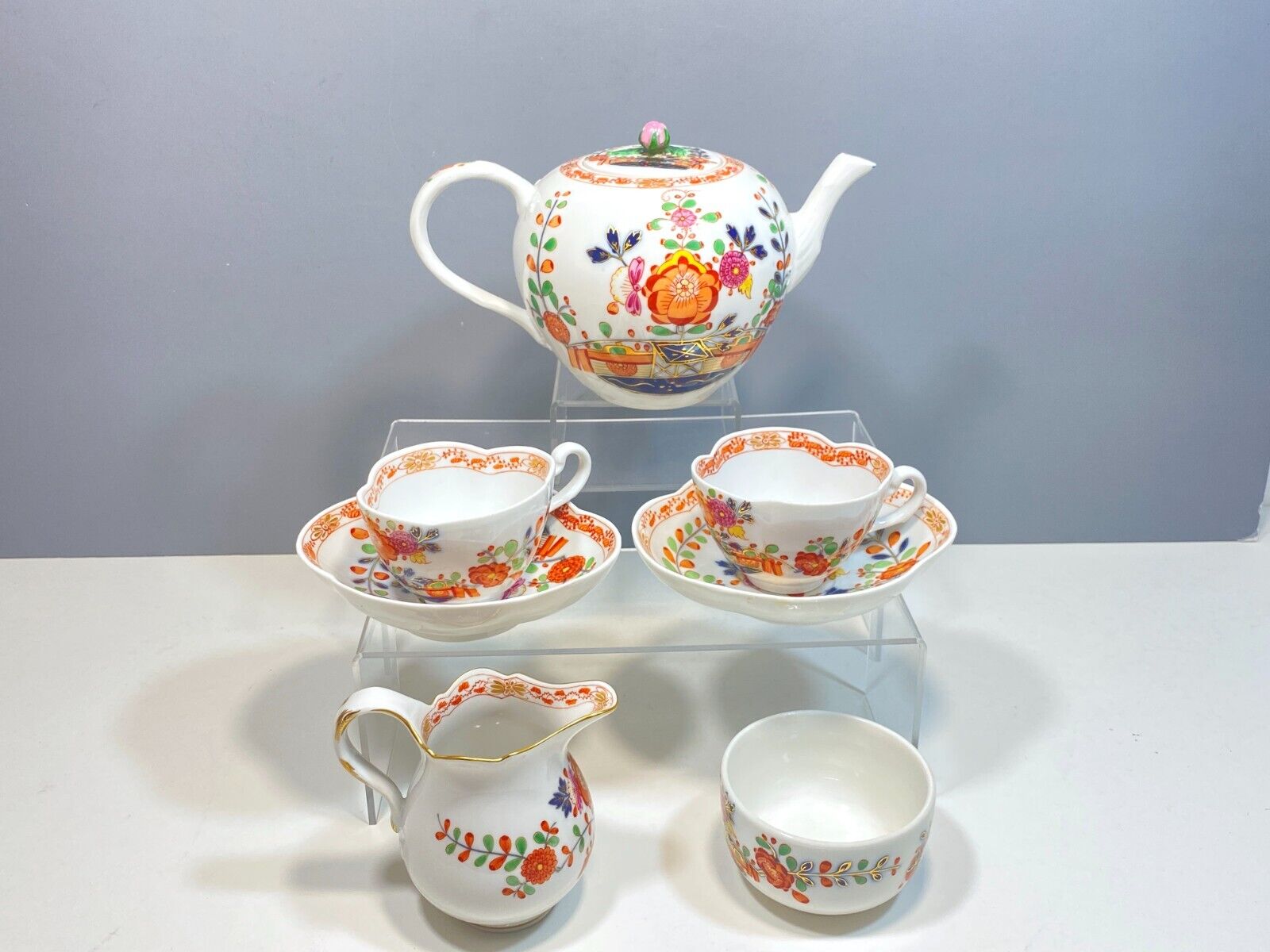 Antique Meissen Tea Service with Asian Design, 7 Pcs