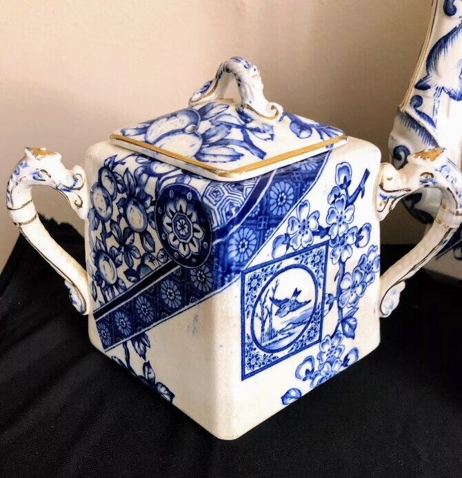 Rare Antique Ridgeway "DADO" Blue & White Tea Set