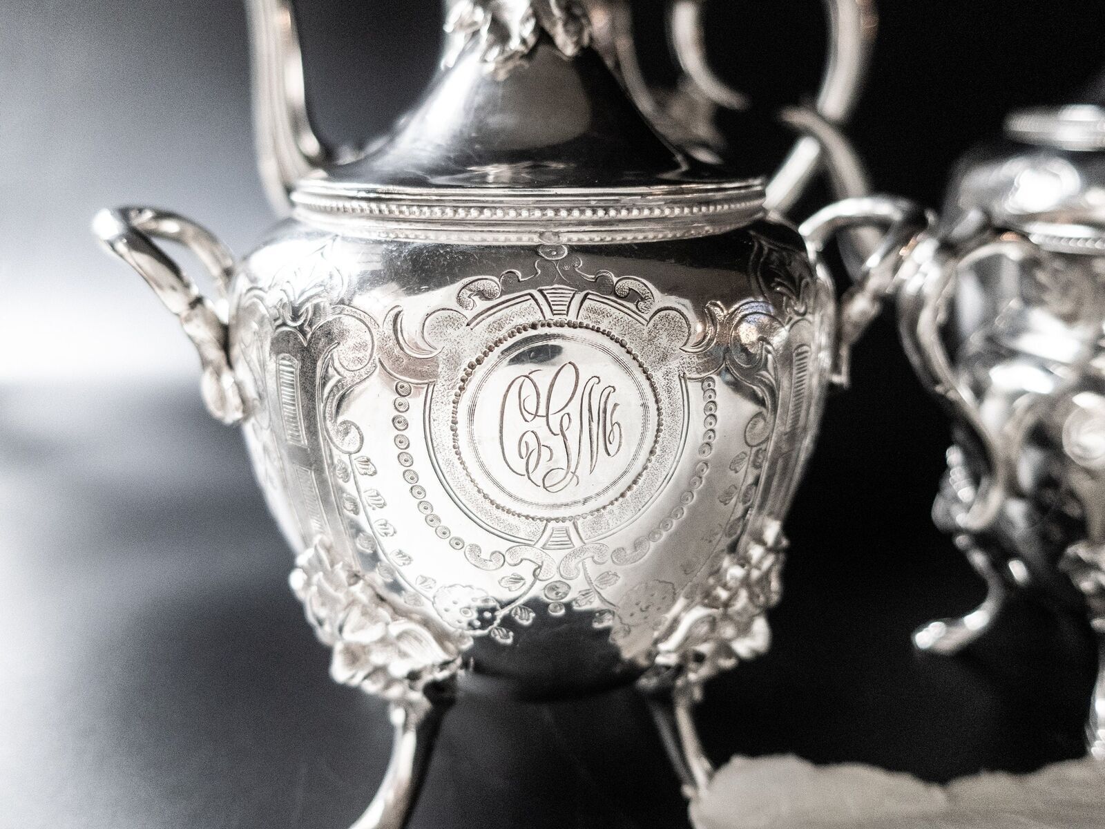 Medallion Portrait Antique Silverplate Tea Set