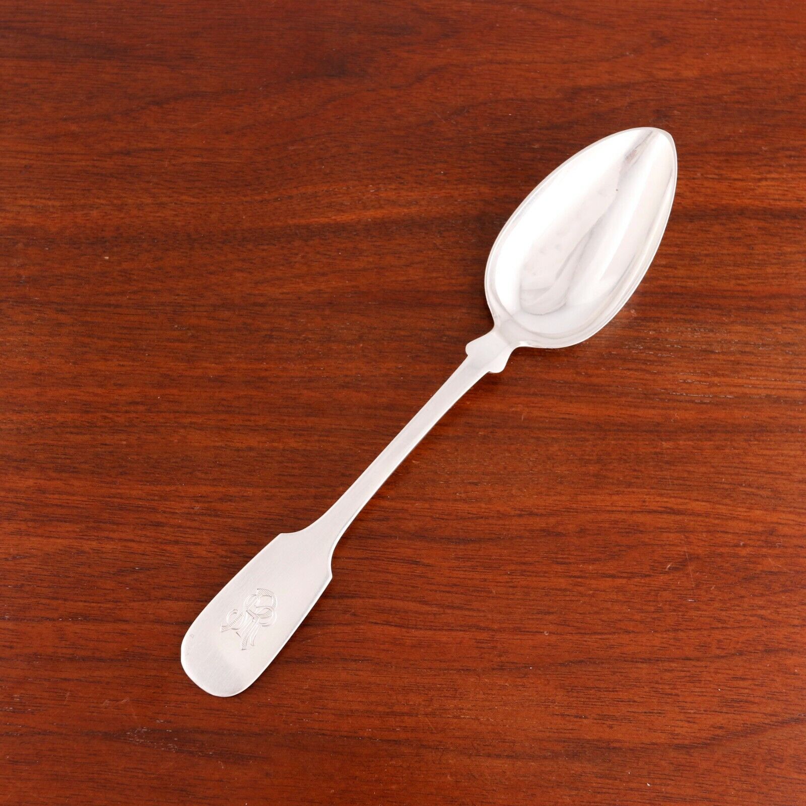 Antique German 800 Silver Serving Spoon Fiddleback