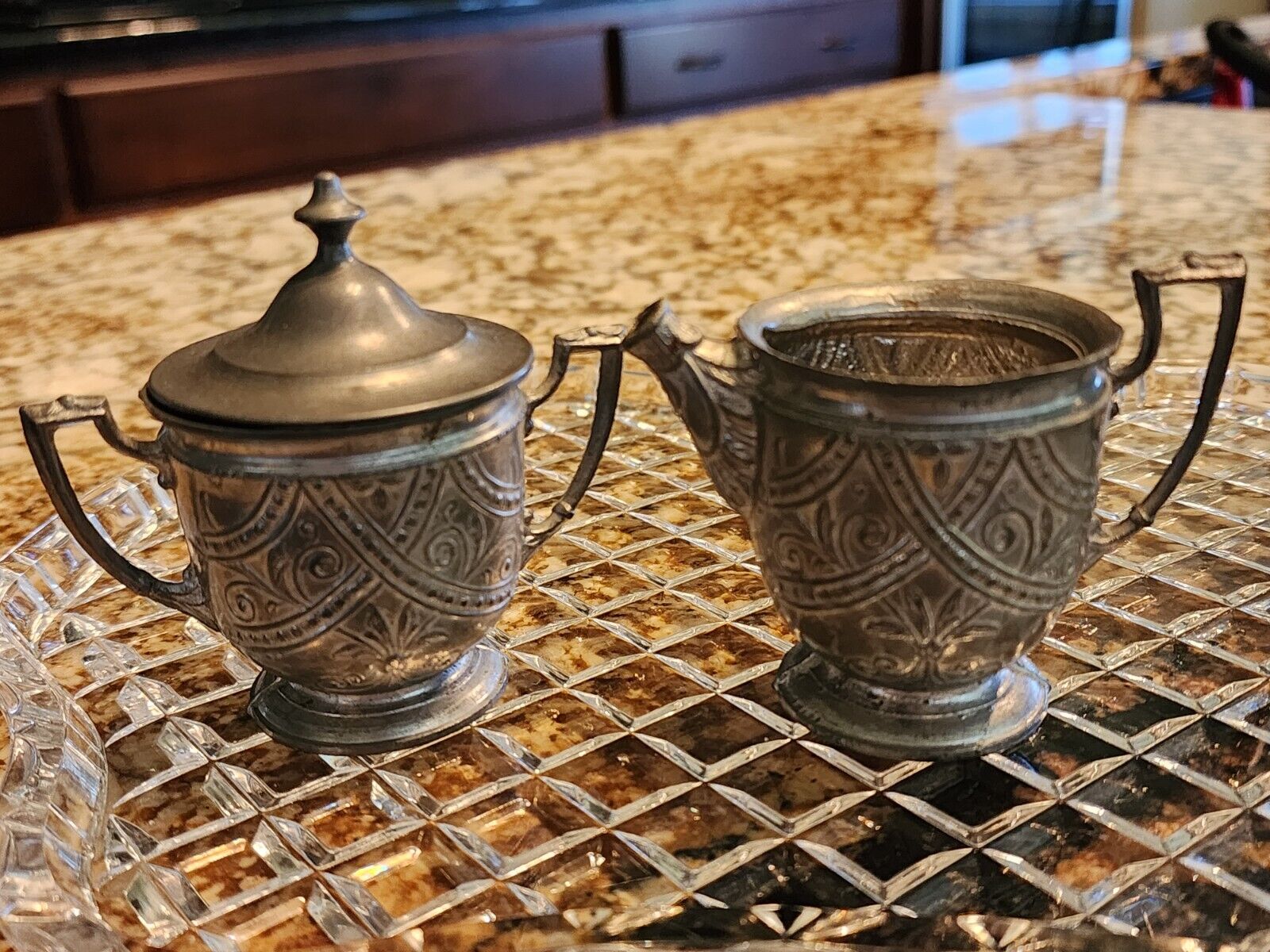 Victorian Miniature Pewter Tea Set for Children
