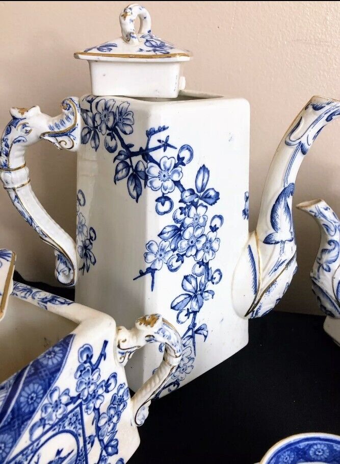 Rare Antique Ridgeway "DADO" Blue & White Tea Set