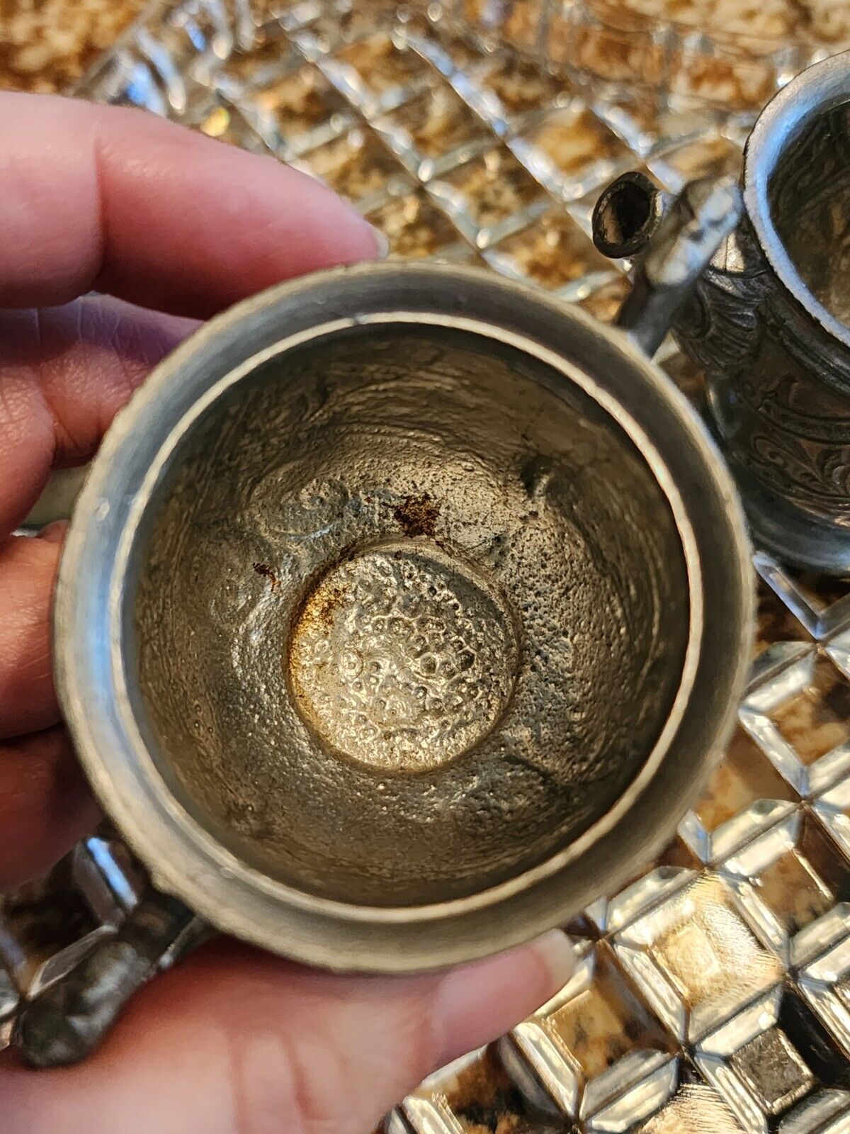 Victorian Miniature Pewter Tea Set for Children
