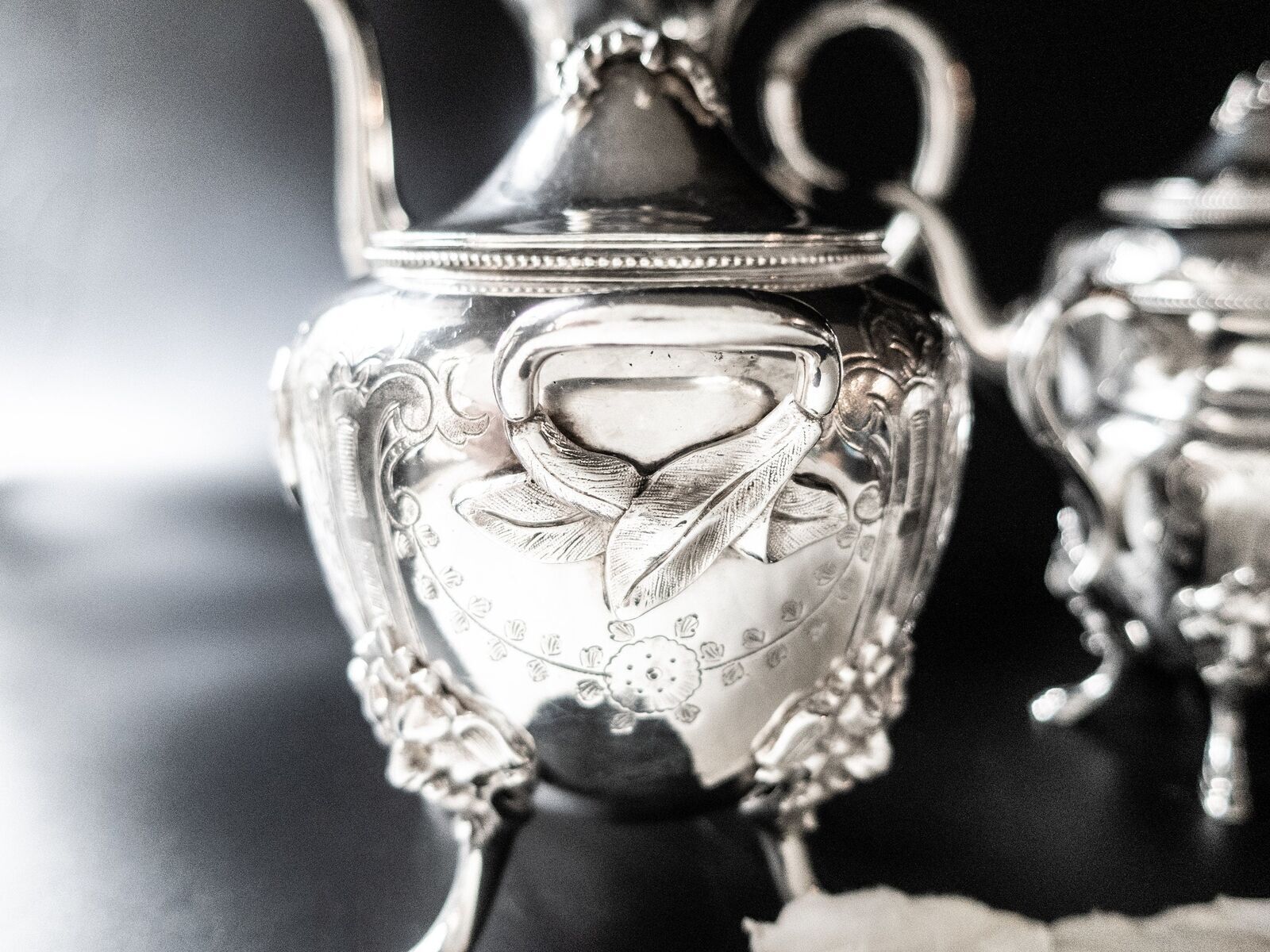 Medallion Portrait Antique Silverplate Tea Set