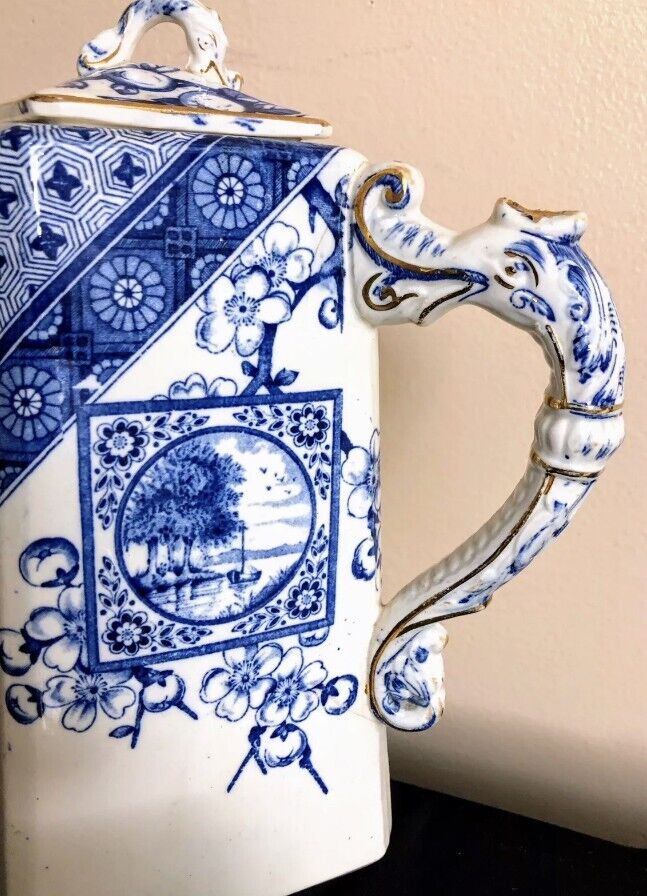 Rare Antique Ridgeway "DADO" Blue & White Tea Set