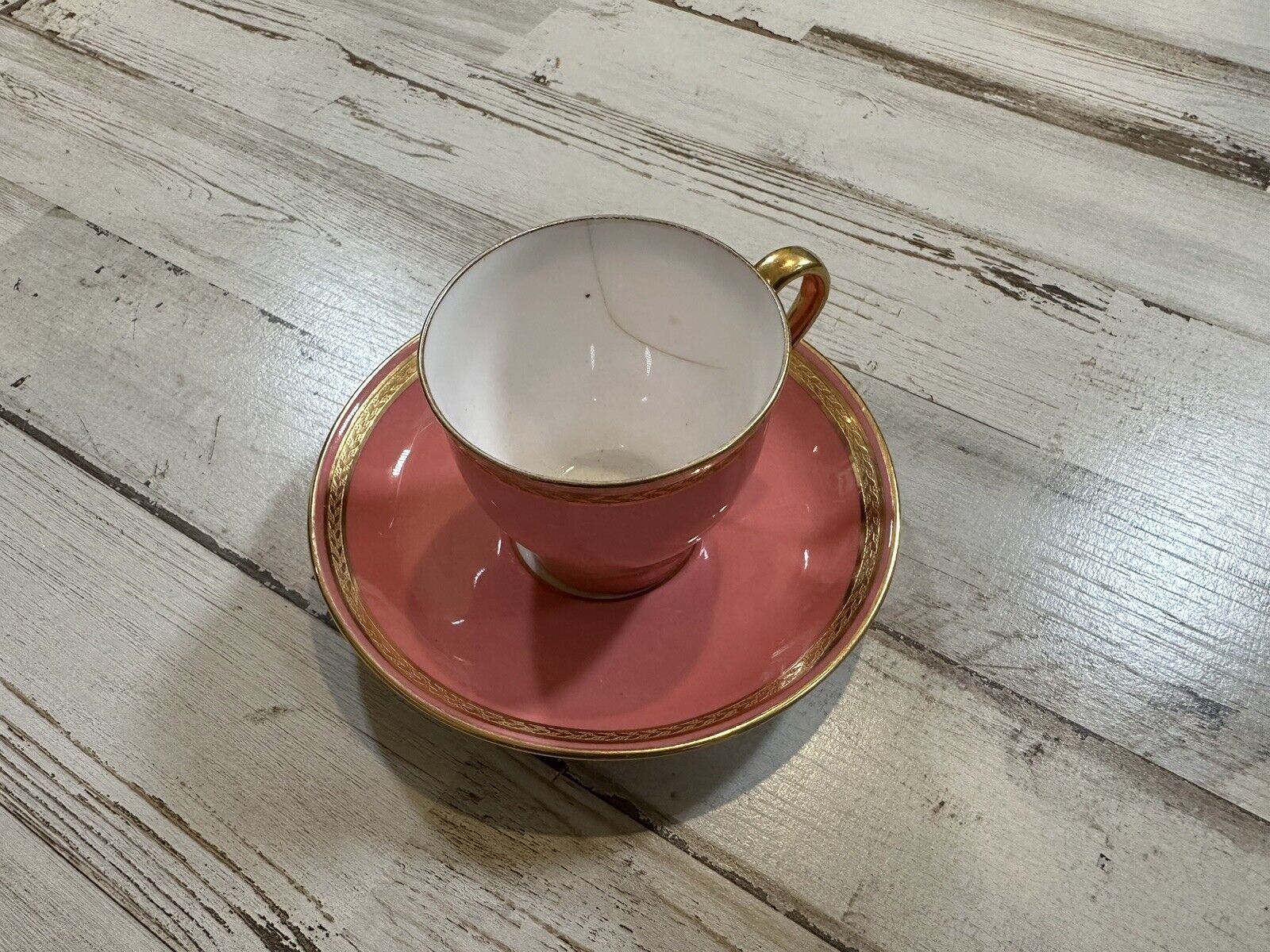 Minton 1800s Pink Gold Antique Teacup & Saucer Set