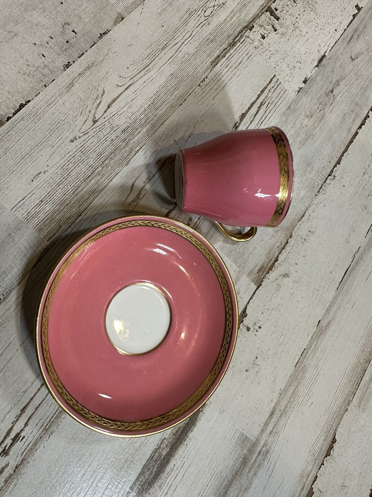 Minton 1800s Pink Gold Antique Teacup & Saucer Set