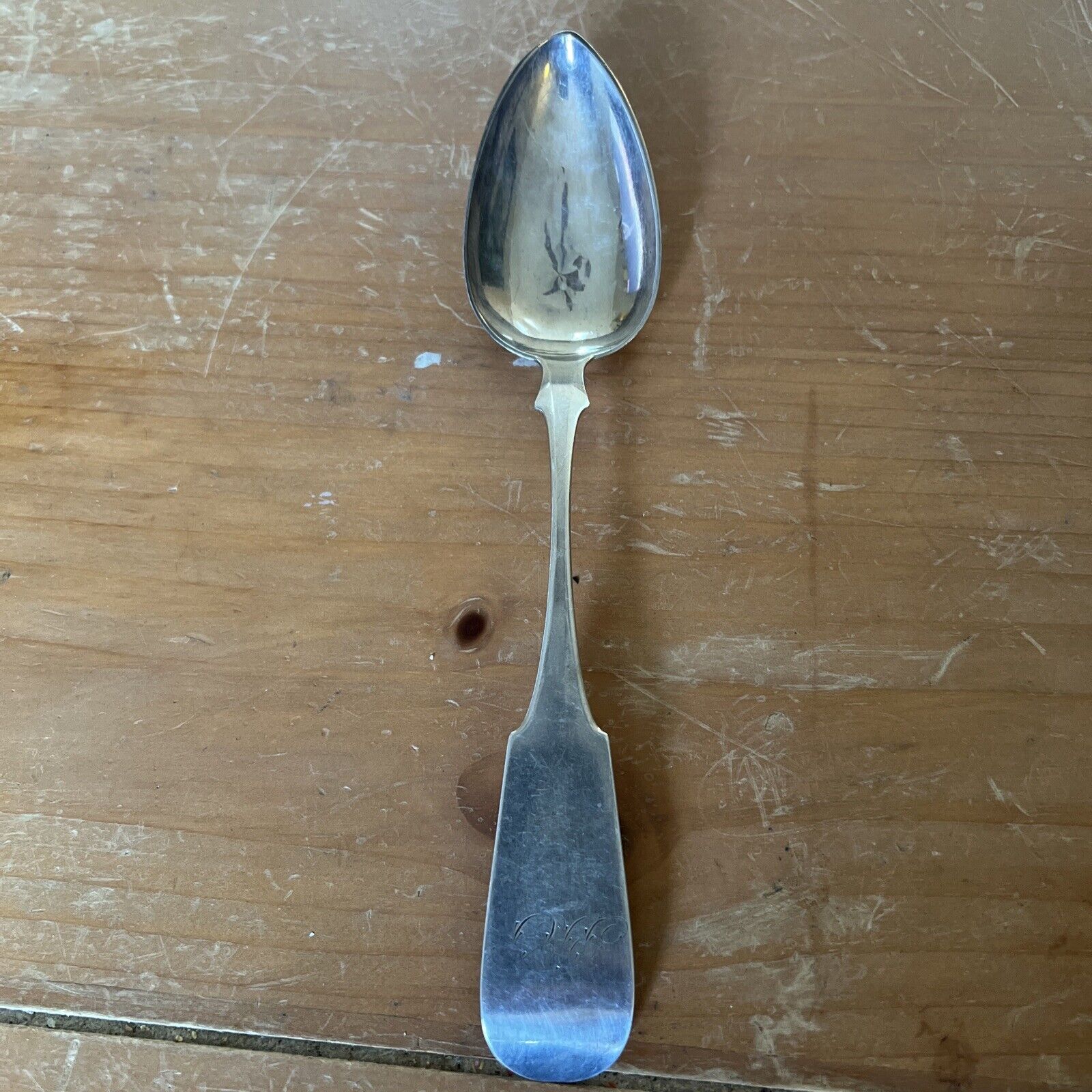 Warrington Co. Antique Coin Silver Serving Spoon