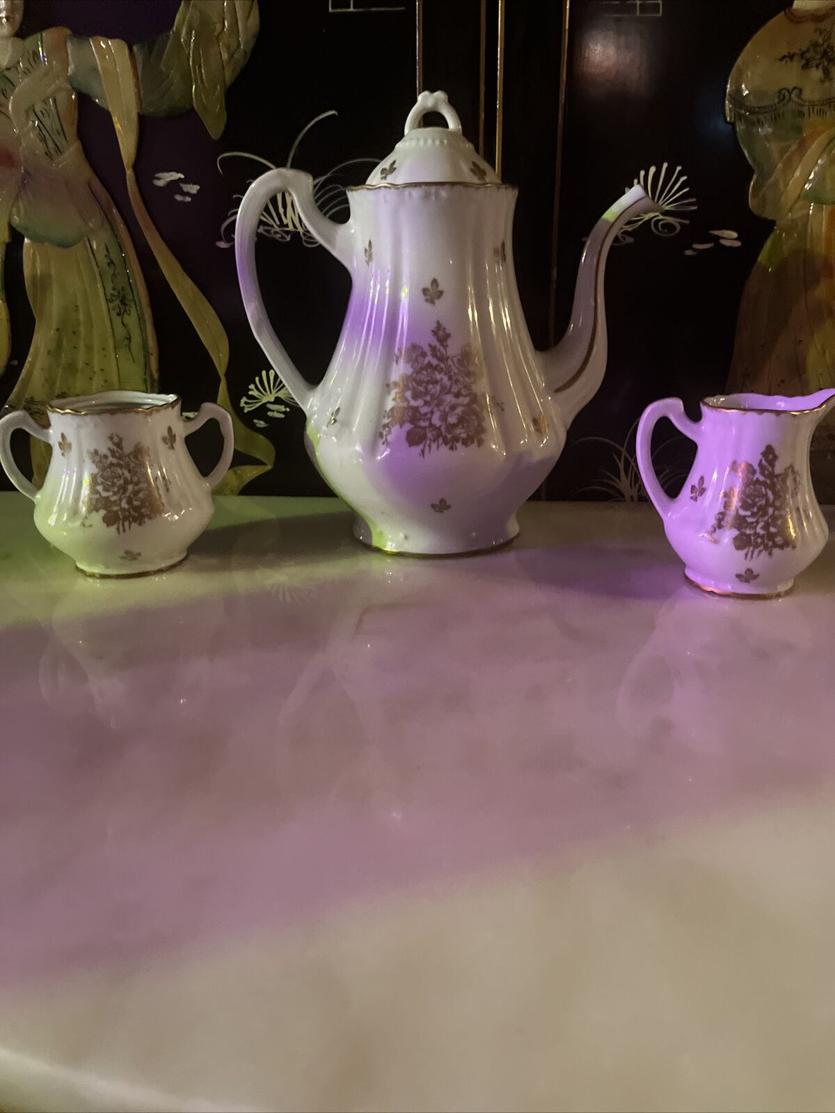 French Gold-Trimmed Limoges Porcelain Tea Set