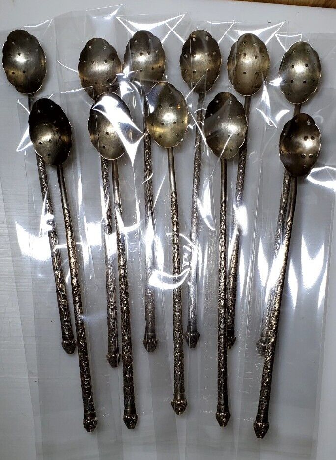 Antique 1900s Asian 900 Silver Cocktail Spoons Set