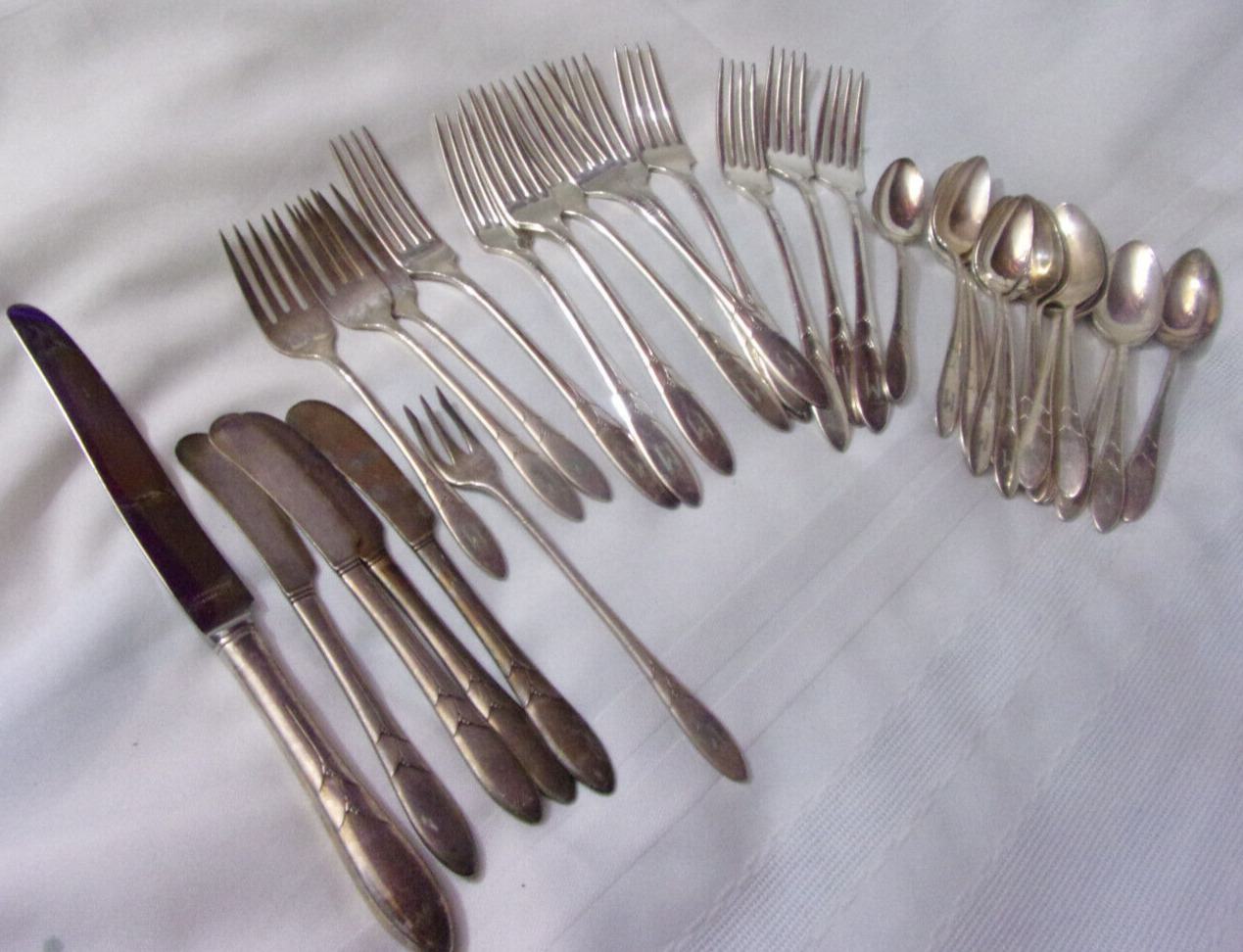 Antique 33-Piece Monogrammed Community Silverplate Flatware