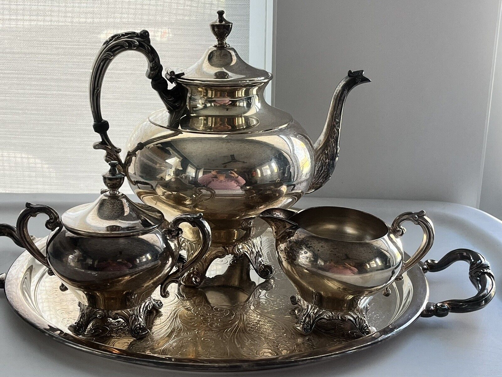 Antique 1800s Silver Plated Tea Service Set