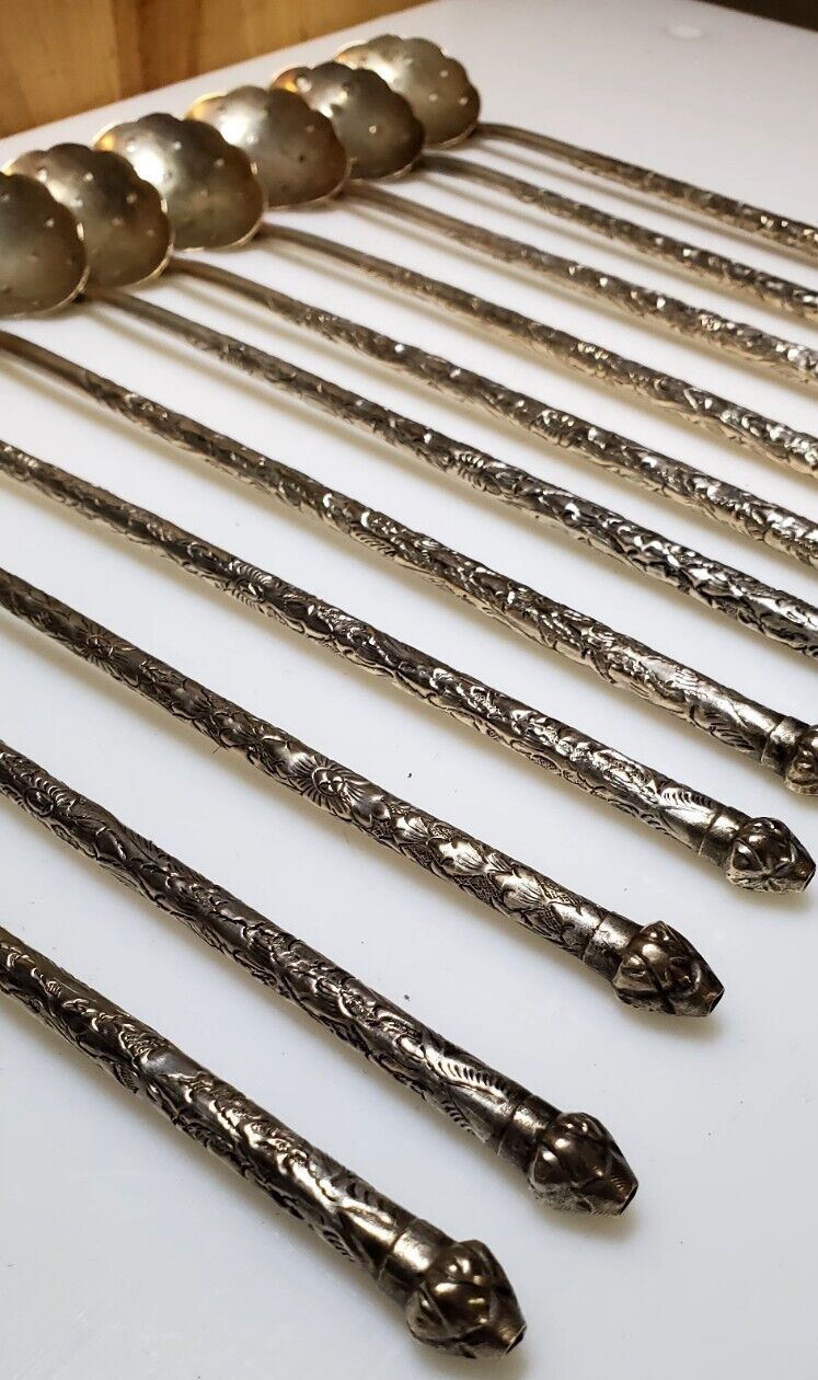 Antique 1900s Asian 900 Silver Cocktail Spoons Set