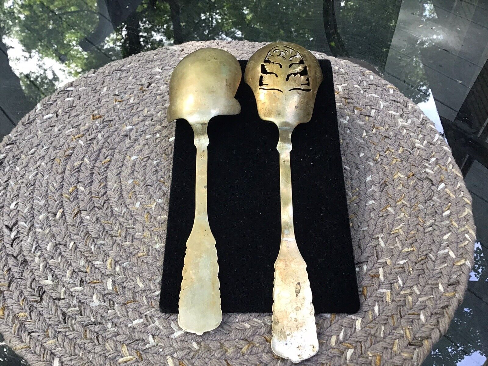 1800s Antique Silver Serving Spoon Set, Stamped 900