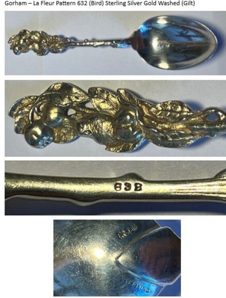Antique Gorham La Fleur Gold Washed Silver Spoons