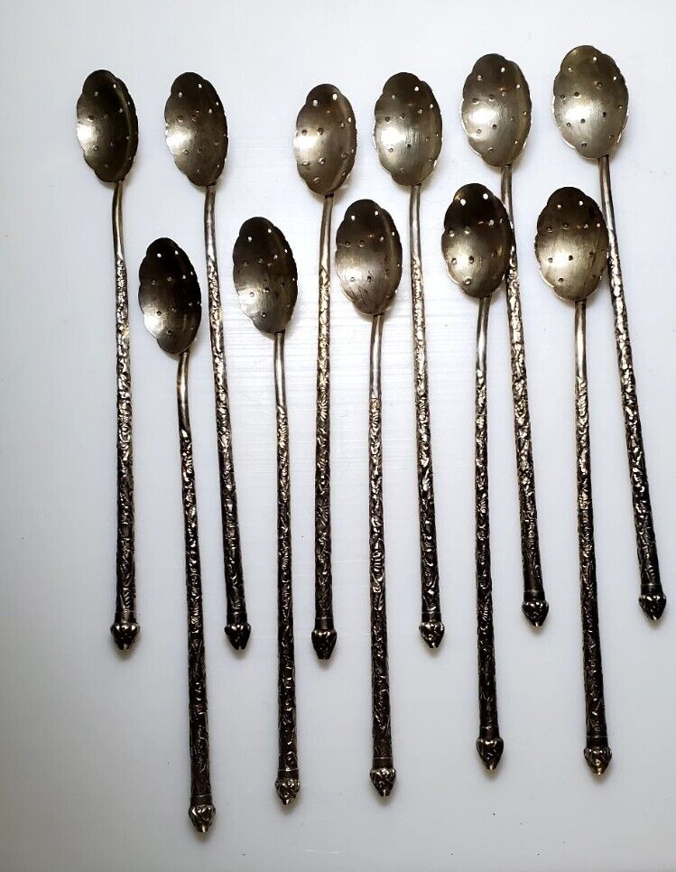 Antique 1900s Asian 900 Silver Cocktail Spoons Set