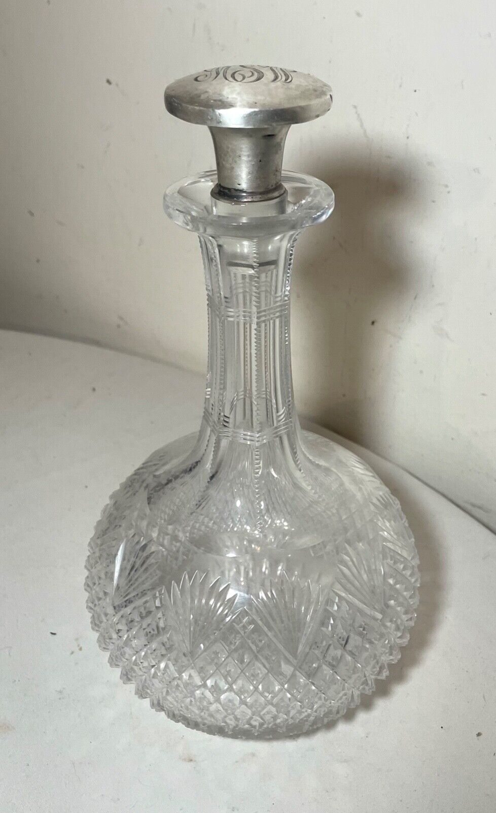 1800s Sterling Silver Crystal Liquor Decanter Bottle