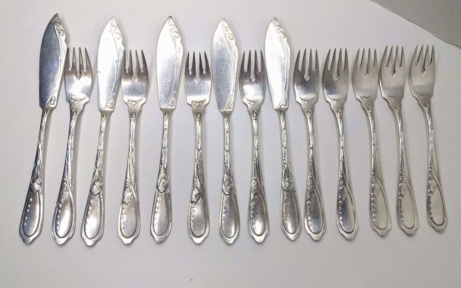 Antique Art Nouveau Silver Plated Fish Cutlery Set