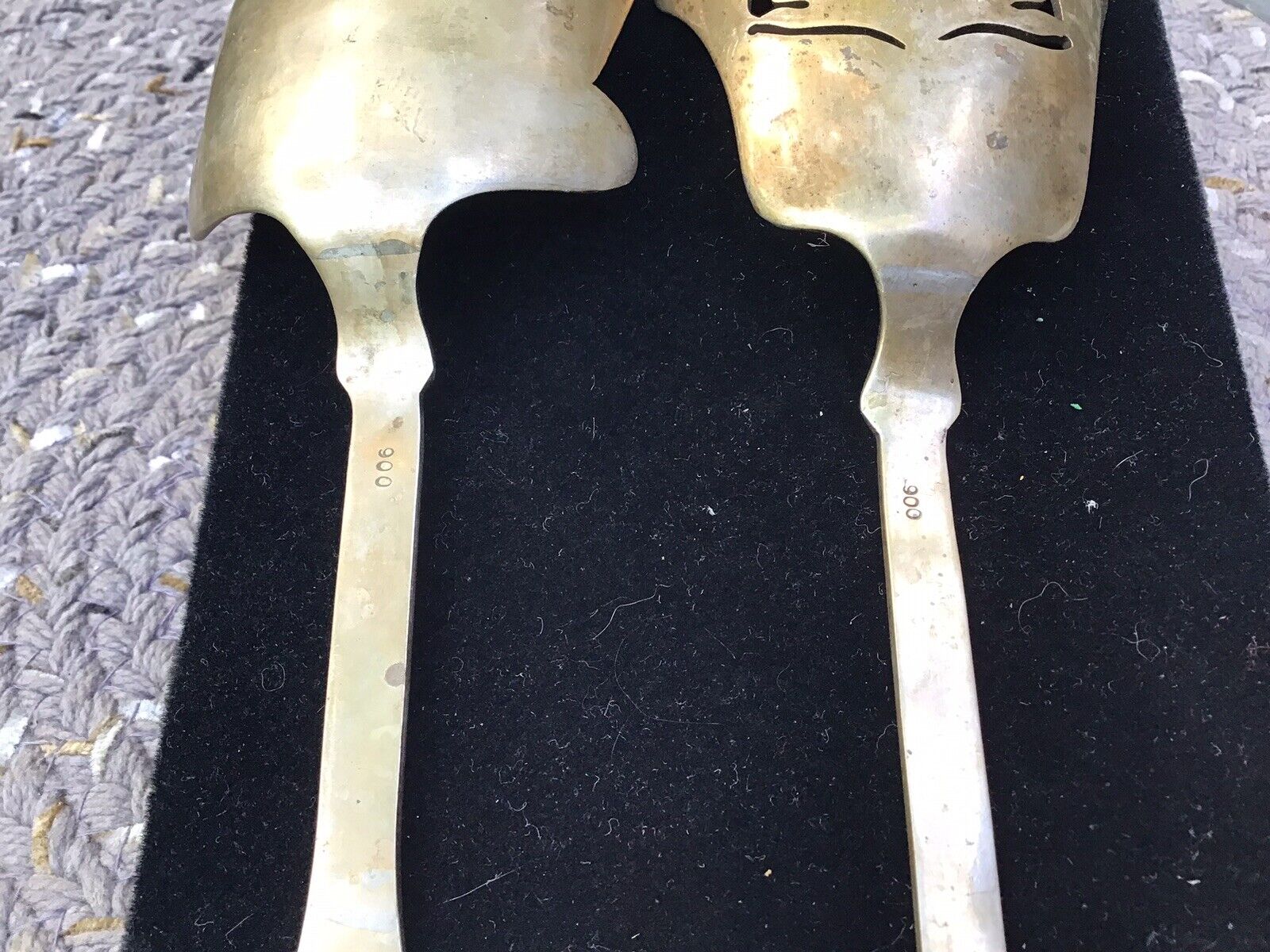 1800s Antique Silver Serving Spoon Set, Stamped 900